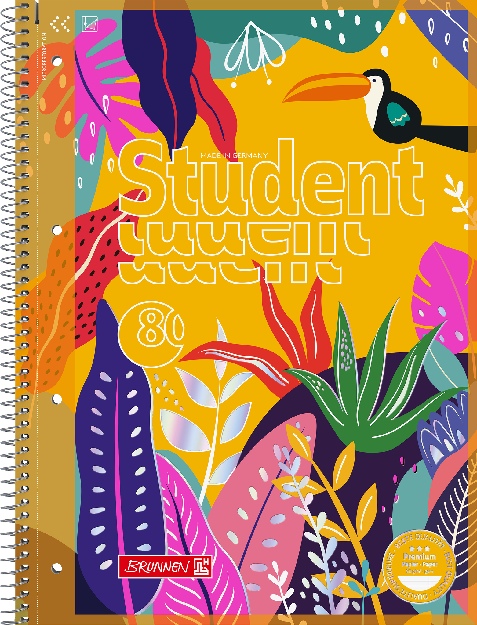 Collegeblock Premium Student „Tropical“ | A4, Lineatur 27, 80 Blatt, mehrfarbig