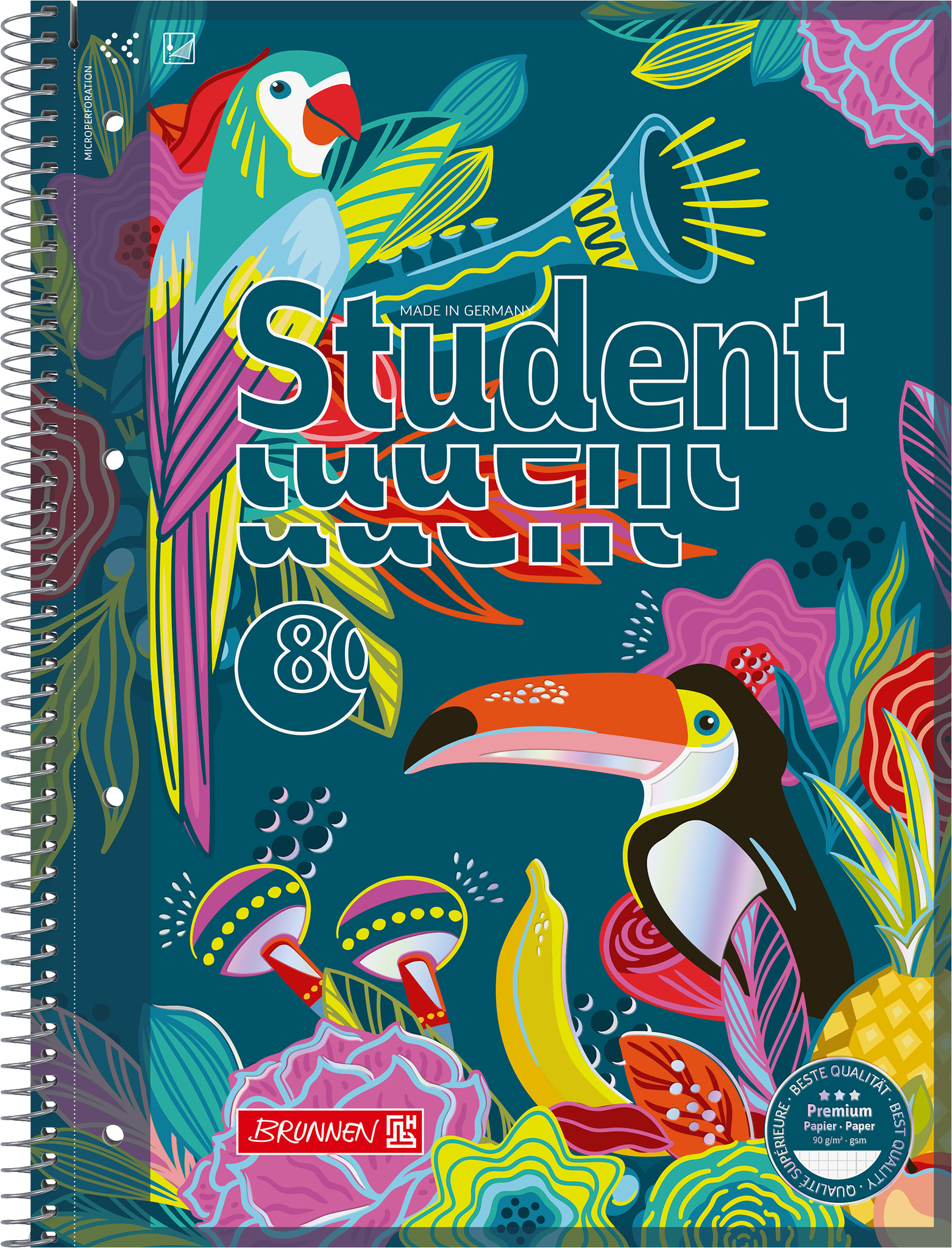 Collegeblock Premium Student „Tropical“ | A4, Lineatur 28, 80 Blatt, mehrfarbig