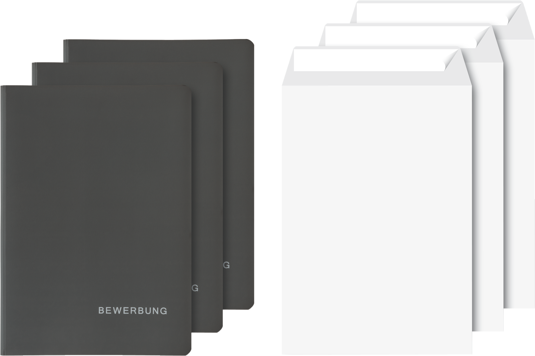 20 x Brunnen Bewerbungsmappen-Set 3 Mappen + Versandtaschen schwarz