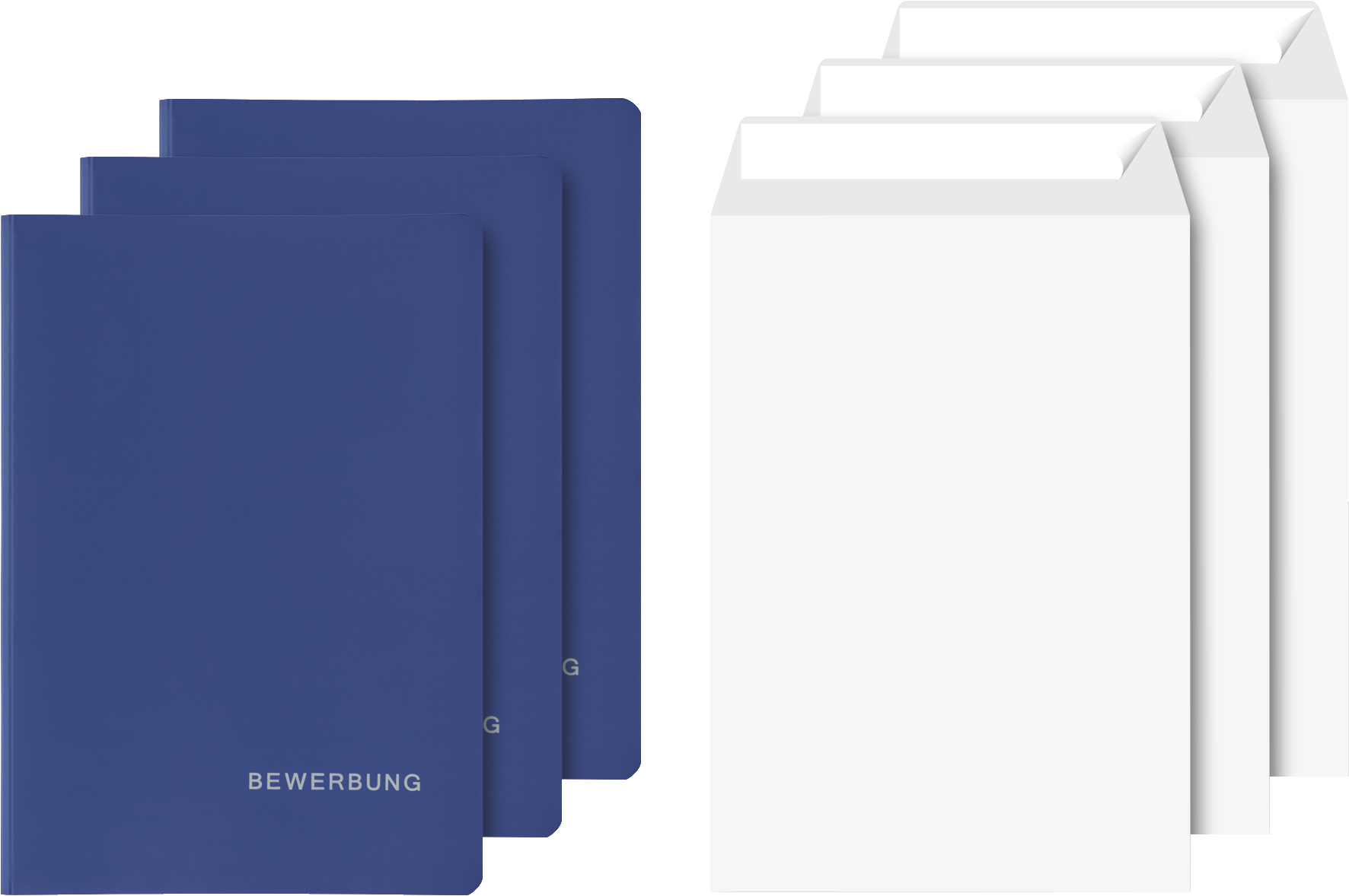 20 x Brunnen Bewerbungsmappen-Set 3 Mappen + Versandtaschen blau