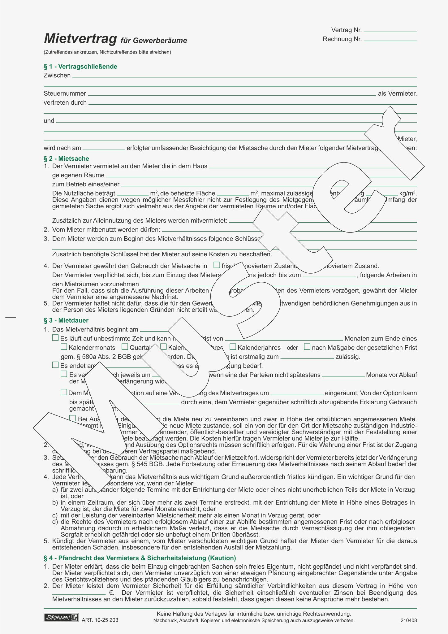 Formular „Mietvertrag für Gewerberäume“ | A4
