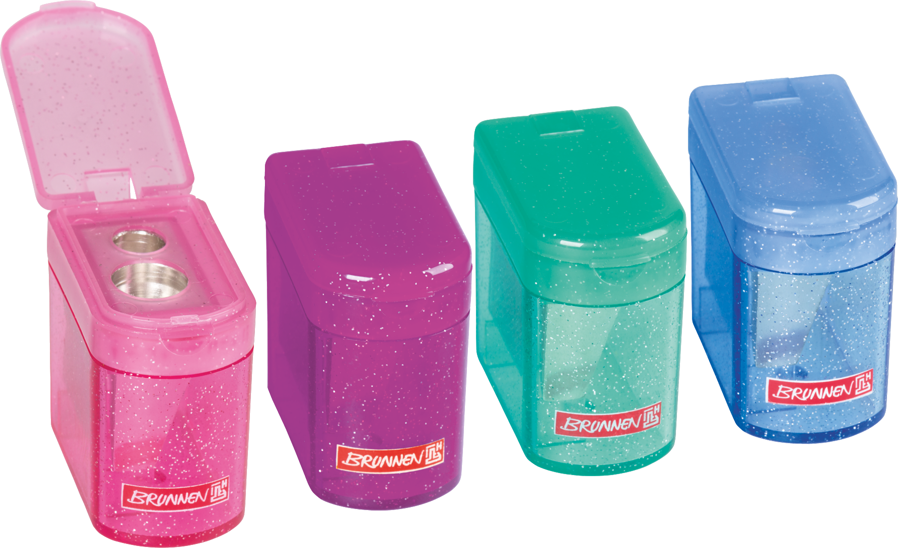 20 x Brunnen Doppel-Spitzer Klicki Glitter transparent farbig sortiert