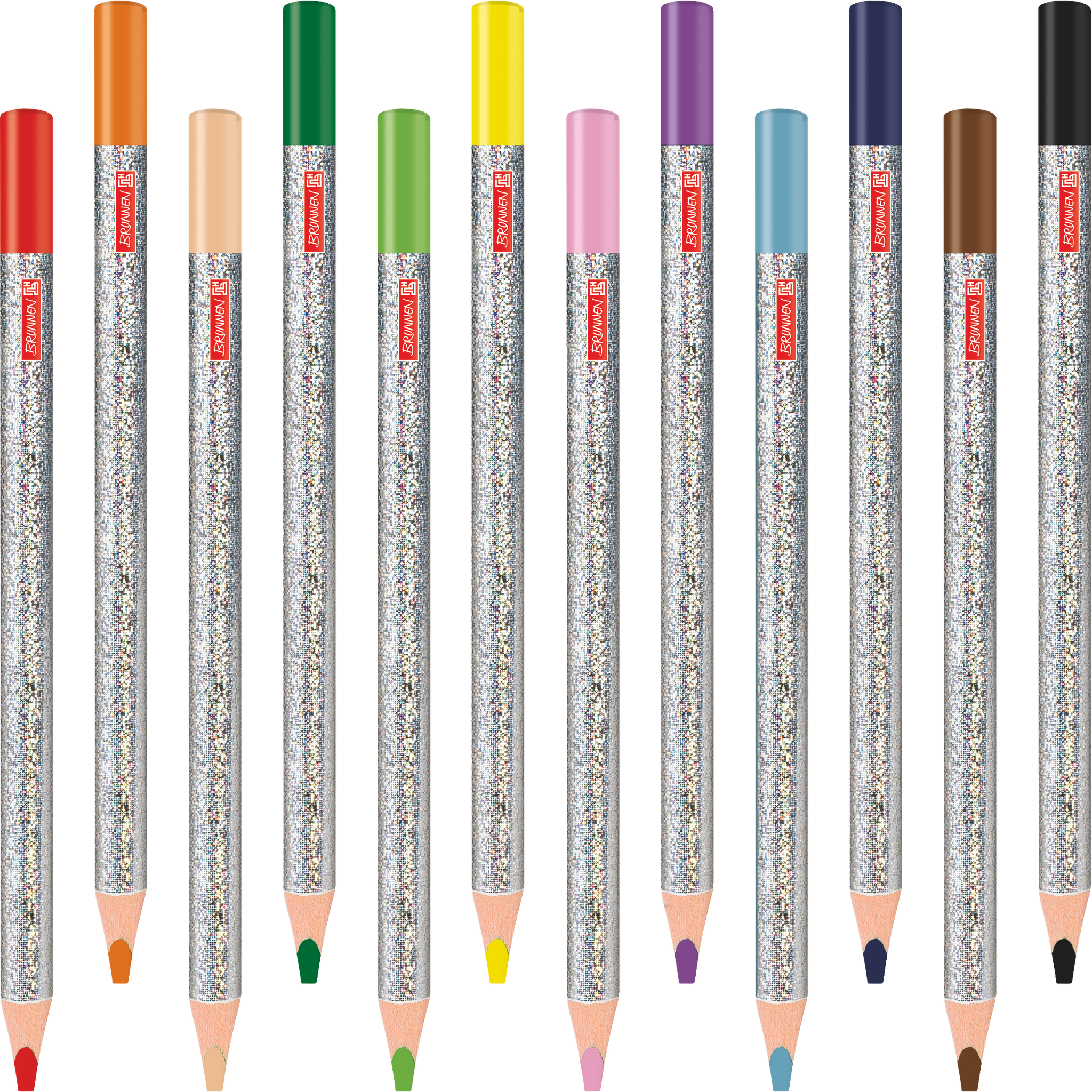 Dicke-Buntstifte-Set Happy Hippie | Dreikantform, silber irisierend, 12 Stück