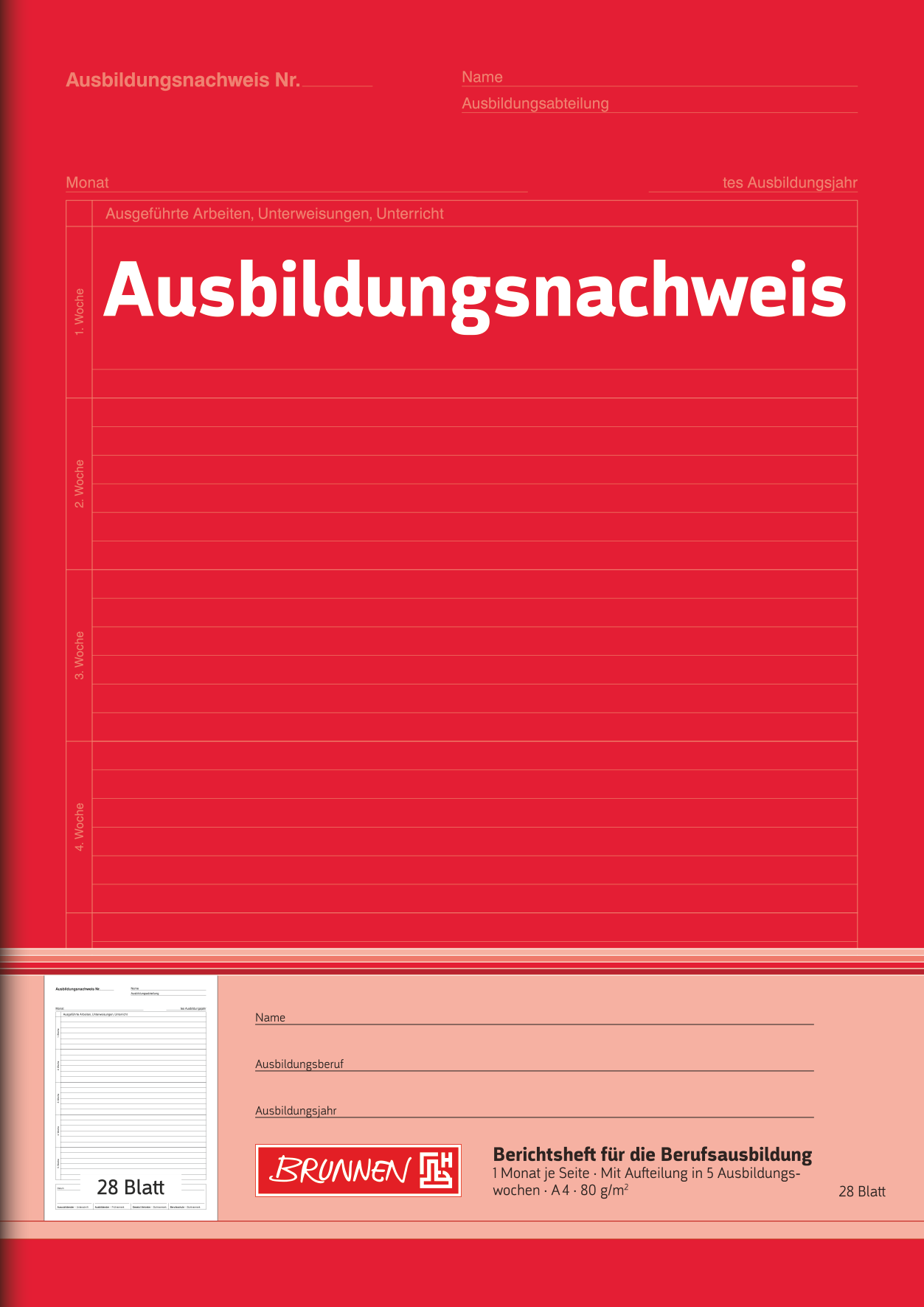 10 x Brunnen Ausbildungsnachweis A4 1 Monat/Seite