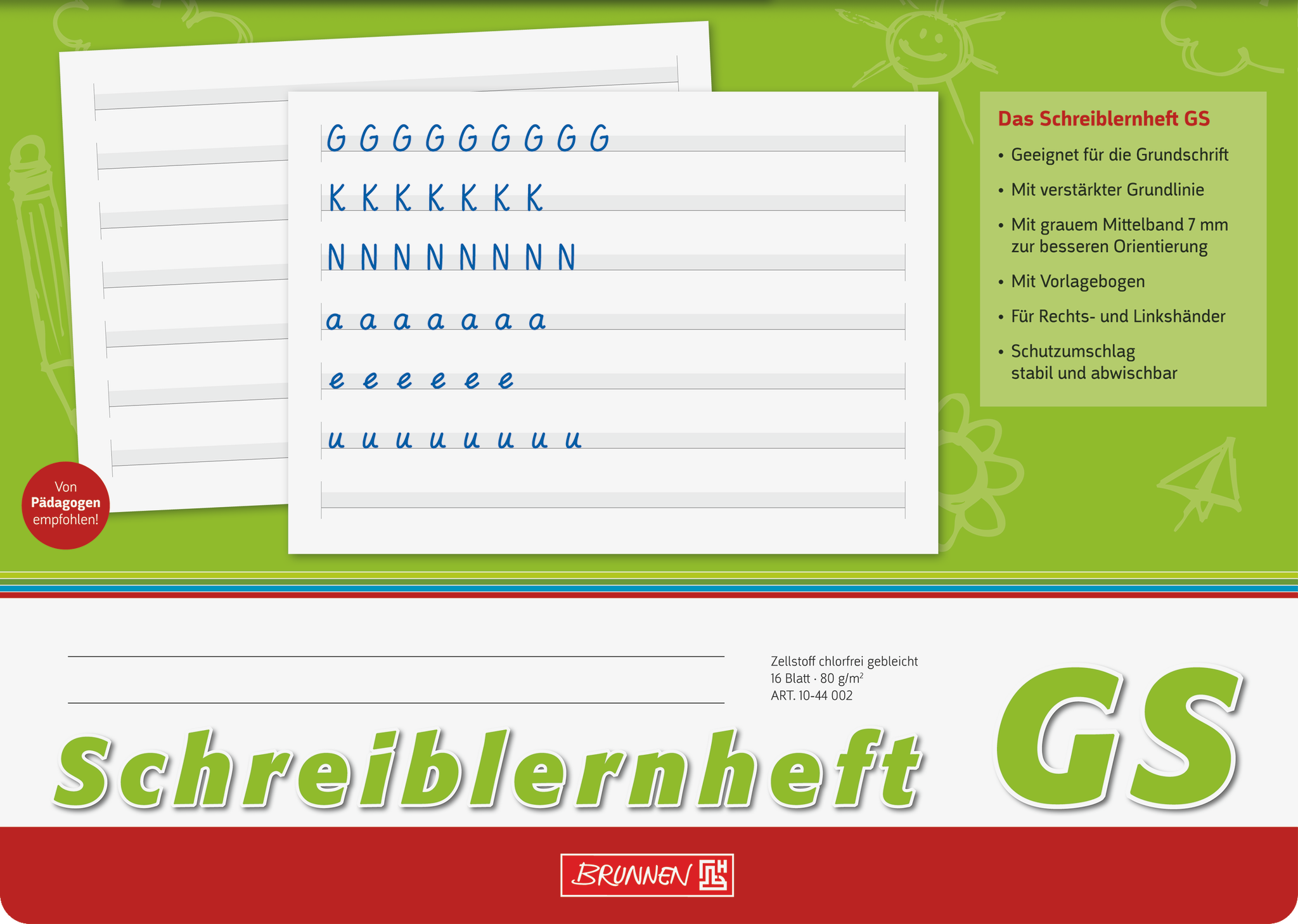 10 x Brunnen Schreiblernheft A4 quer Lineatur GS 16 Blatt