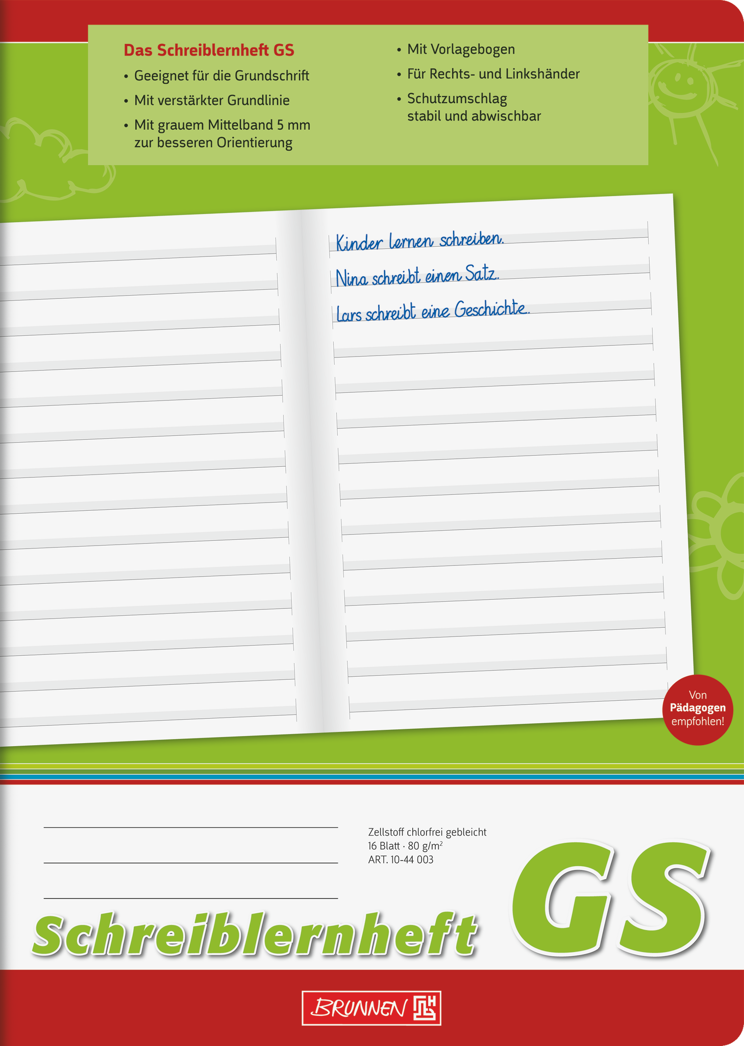 Brunnen Schreiblernheft A4 hoch Lineatur GS 16 Blatt