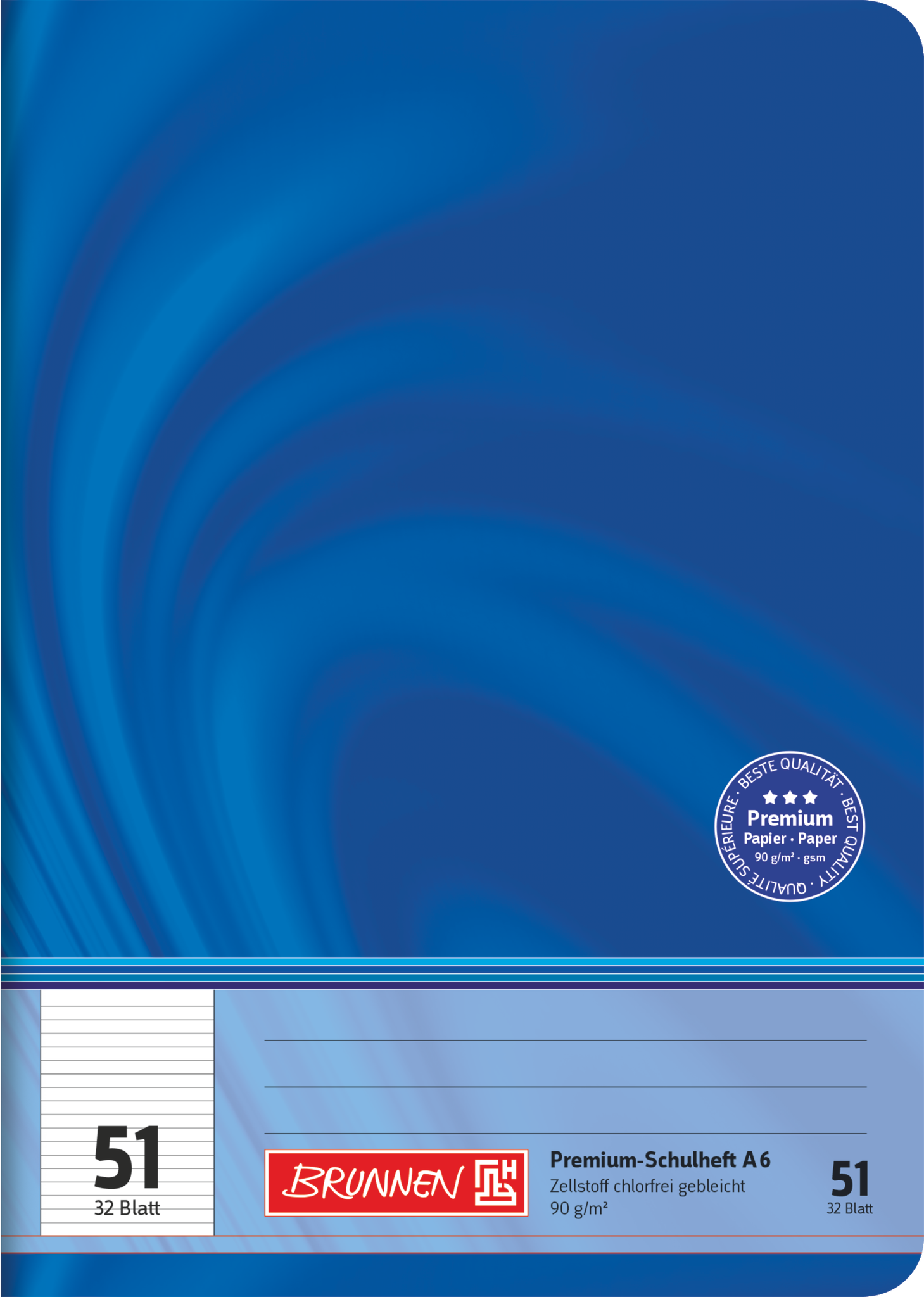 Schulheft Premium Vivendi | A6, Lineatur 51, 32 Blatt, blau