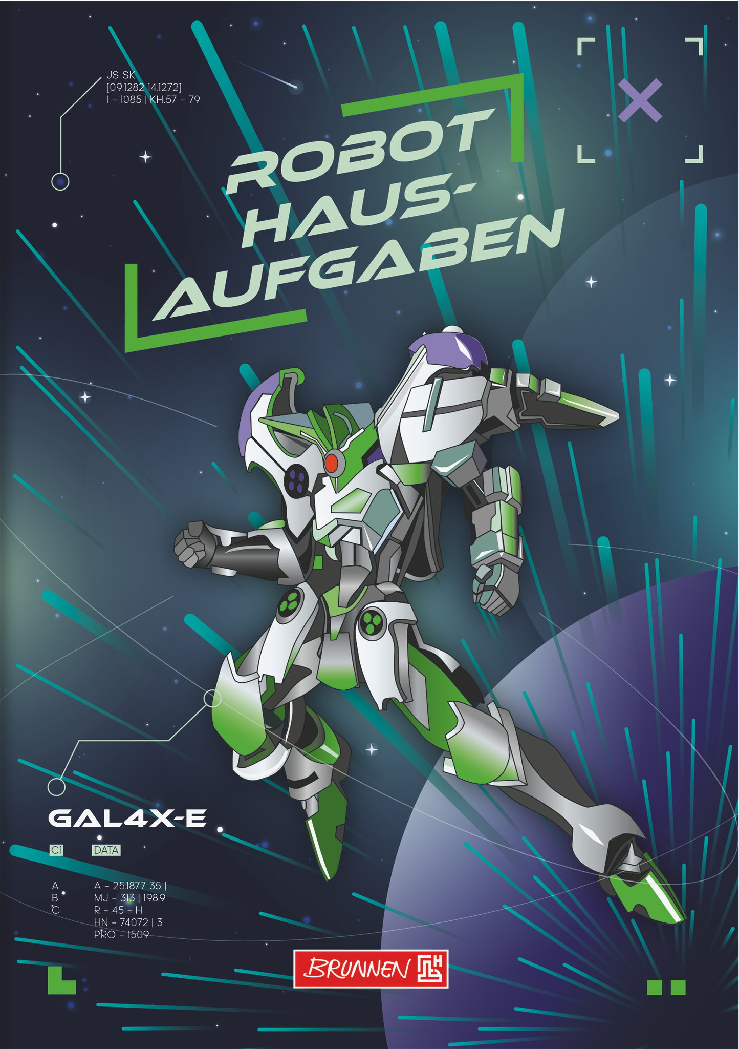 Hausaufgabenheft Robot Heroes | A5, 48 Blatt, dunkelblau/grün