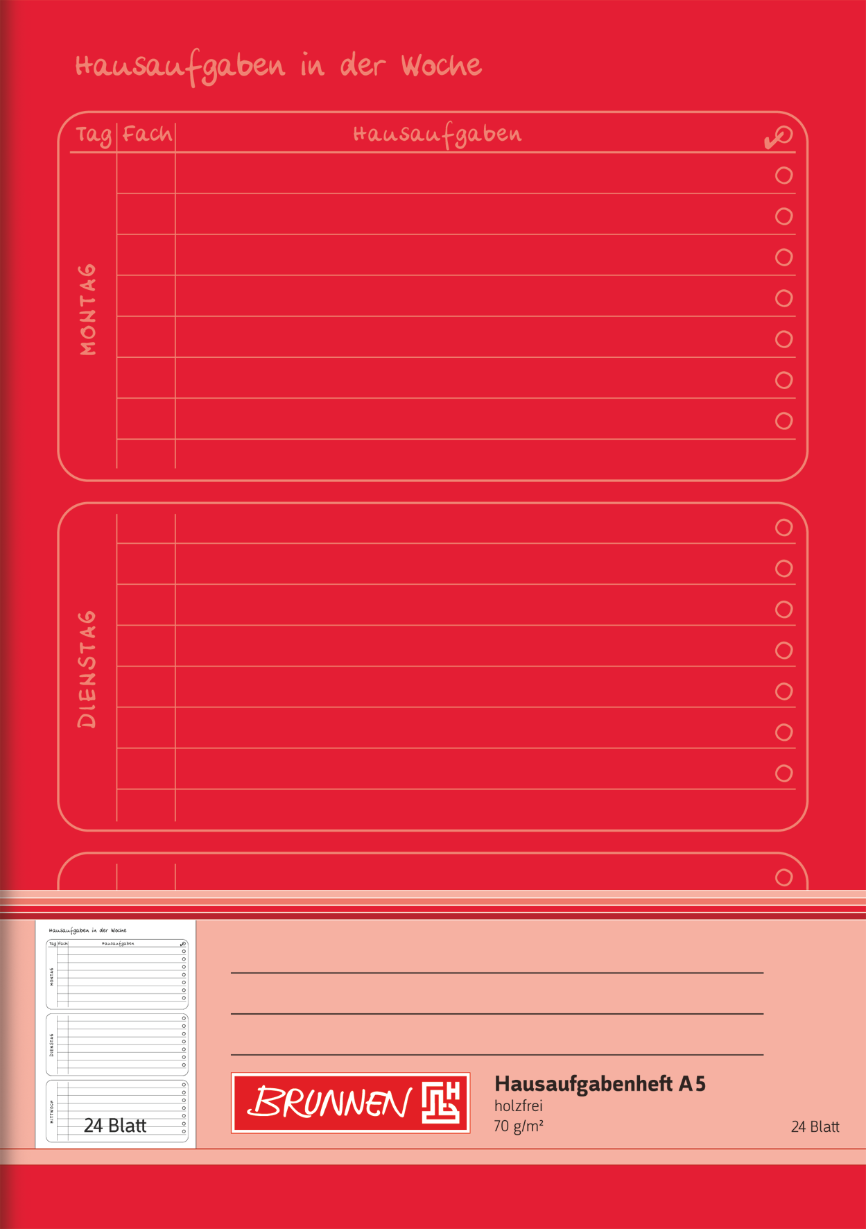20 x Brunnen Hausaufgabenheft A5 24 Blatt rot