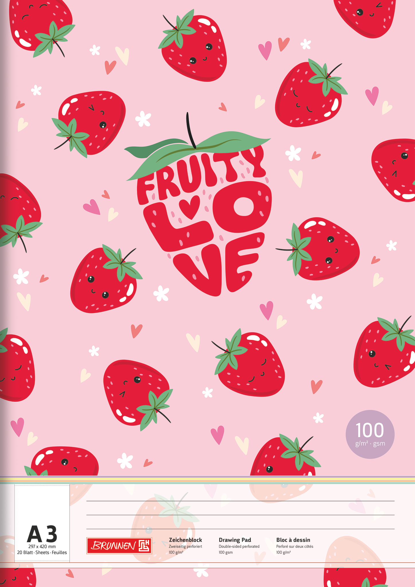 Zeichenblock Fruity Love | A3, 20 Blatt, rosa/rot