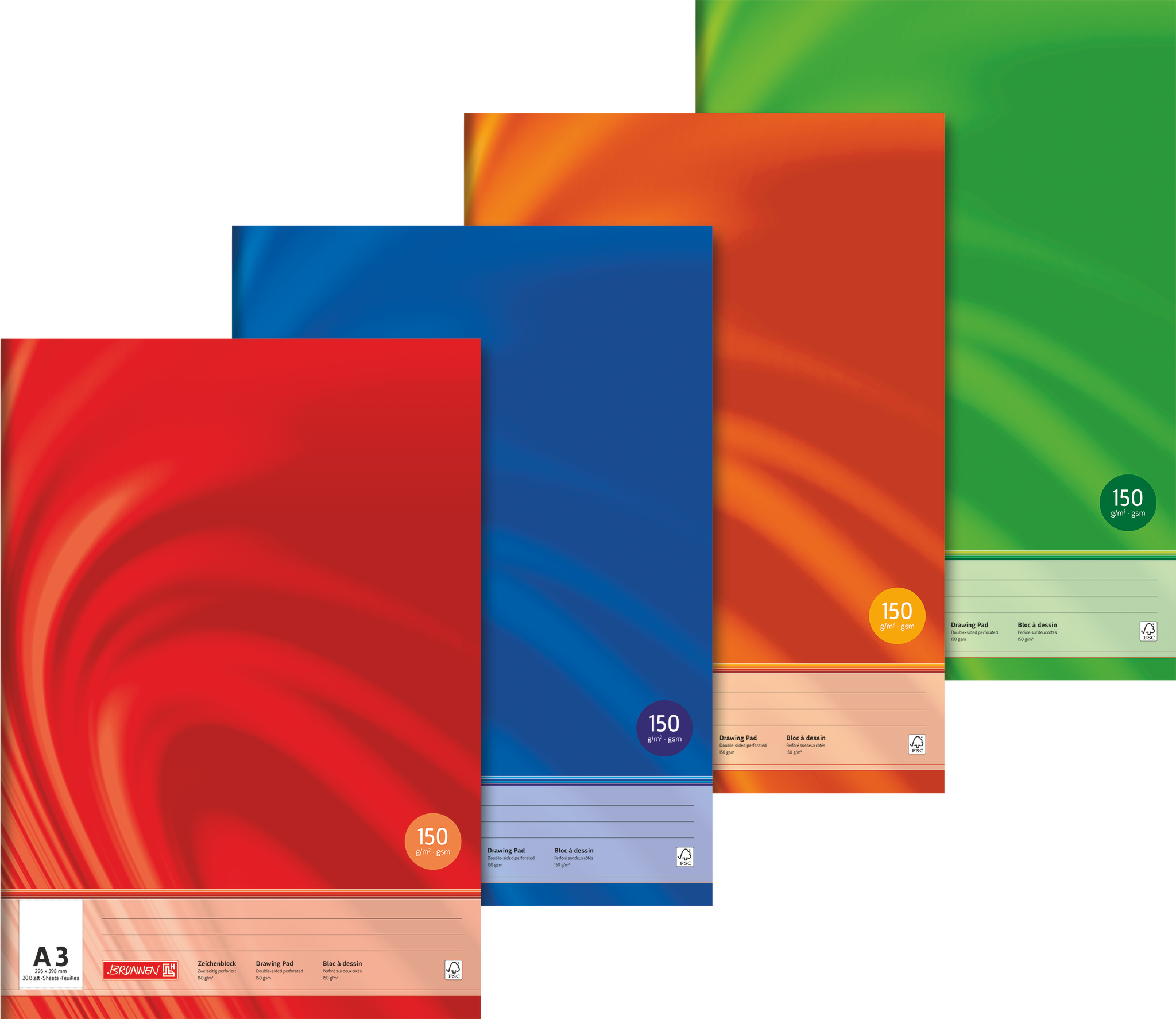 10 x Brunnen Zeichenblock Vivendi A3 150g/qm 20 Blatt