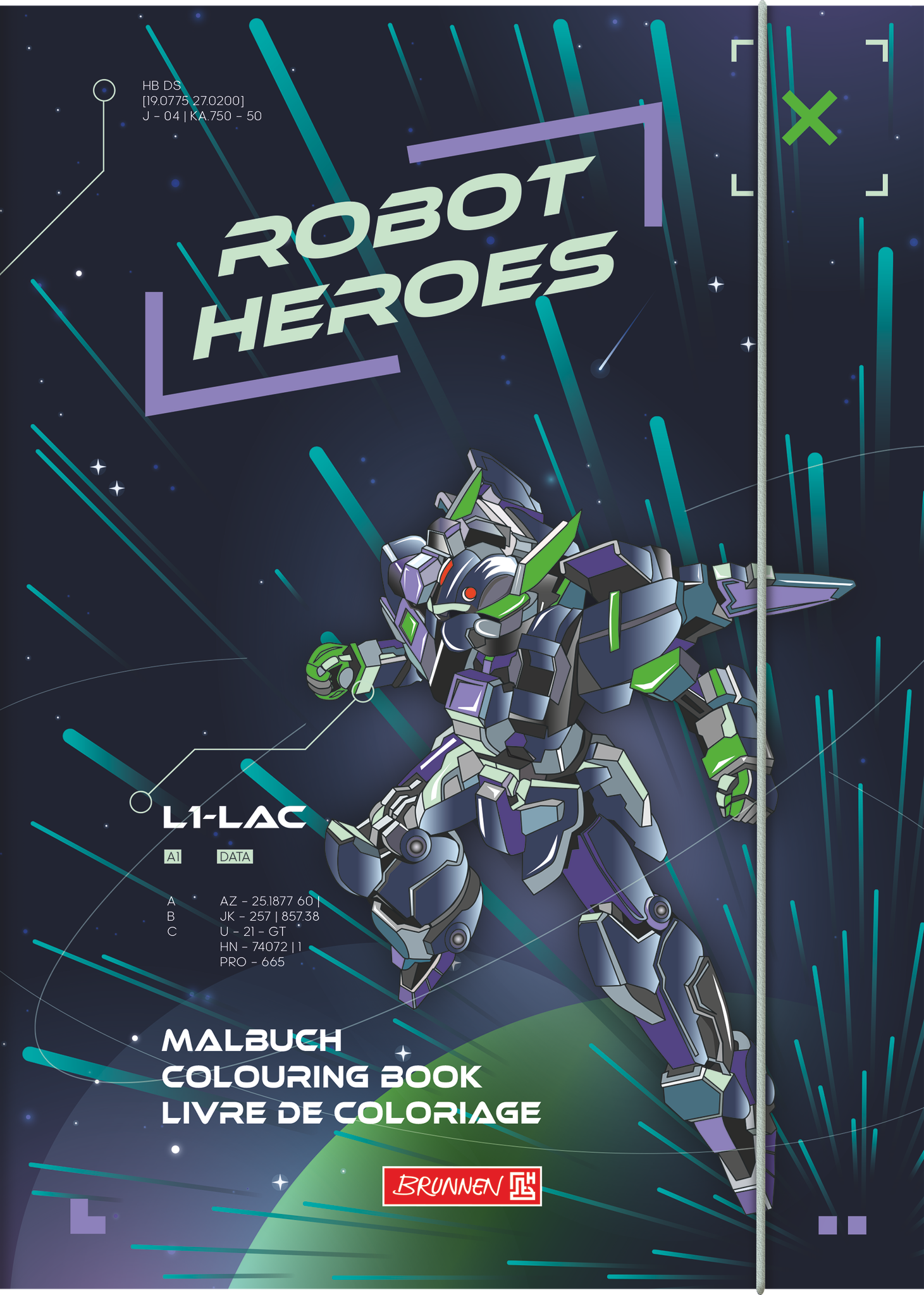 Ausmalheft Robot Heroes | 32 Blatt, dunkelblau/lila