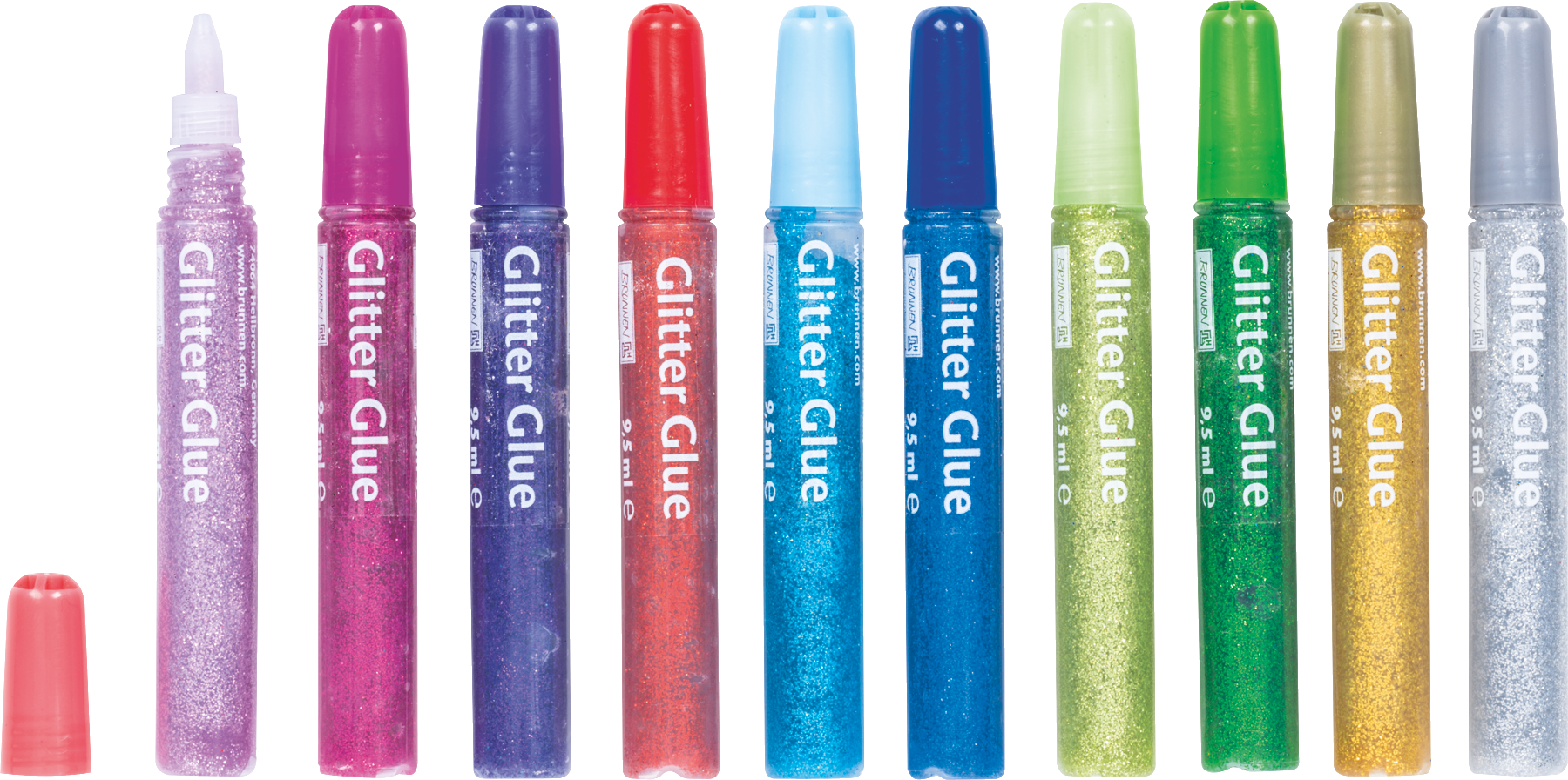 6 x Brunnen Glitzerfarbe Glitterglue 10x9,5ml sortiert