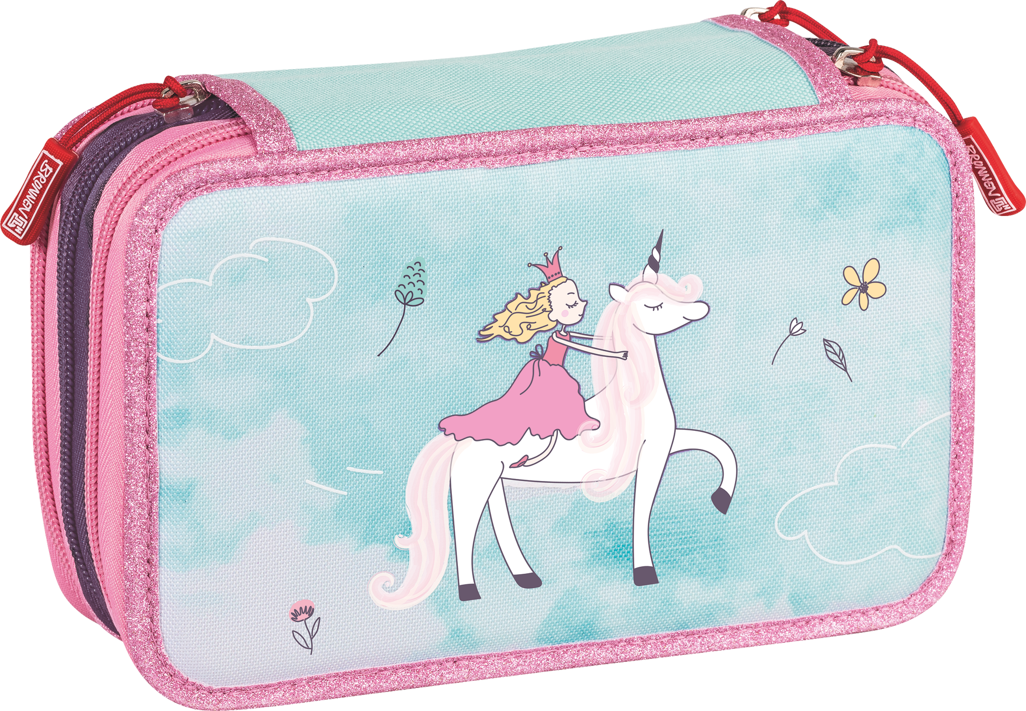 Federmäppchen Unicorn Princess | 3 Reißverschlüsse, türkis