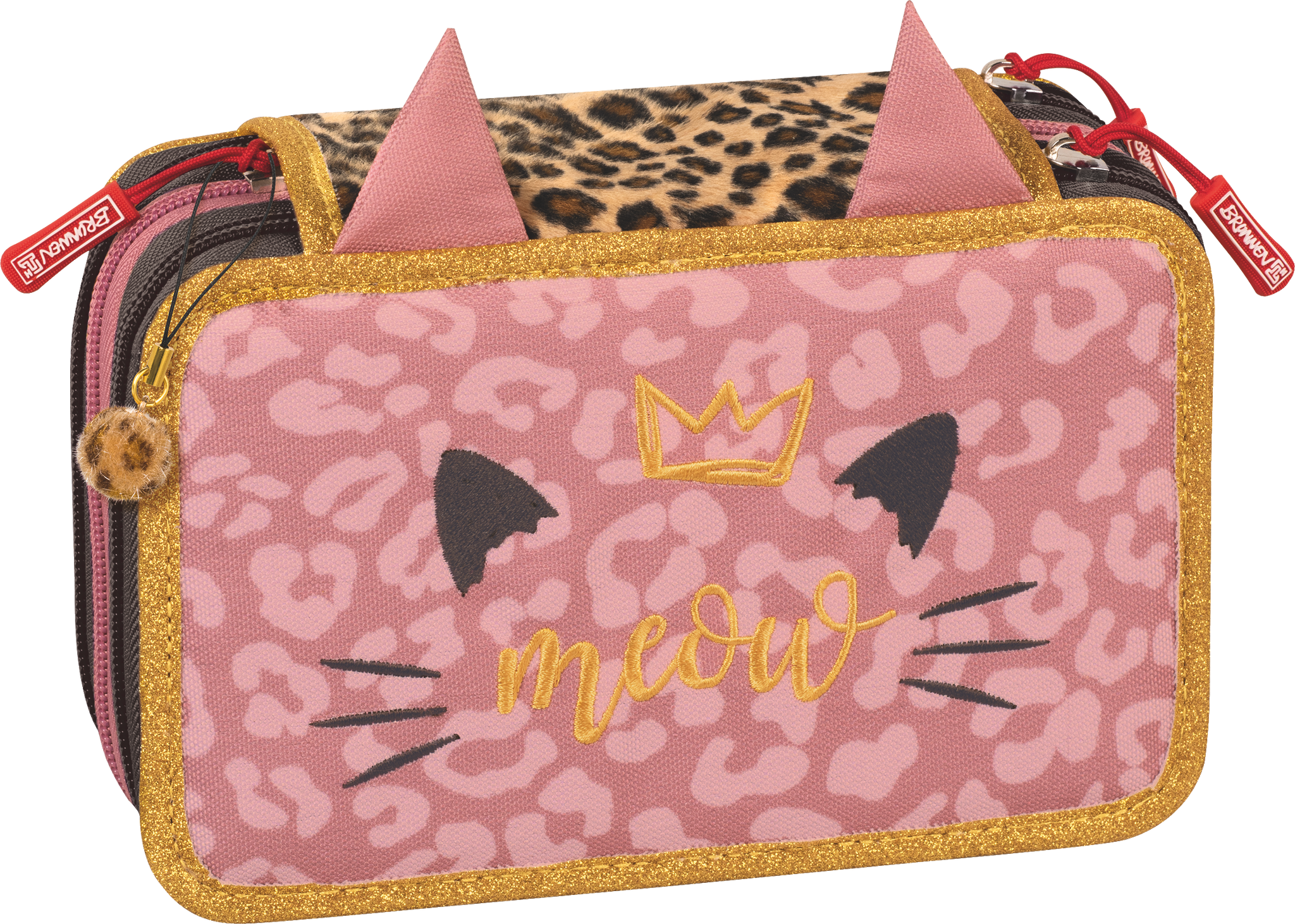 Federmäppchen Sweet Wild Cat | 3 Reißverschlüsse, rosa