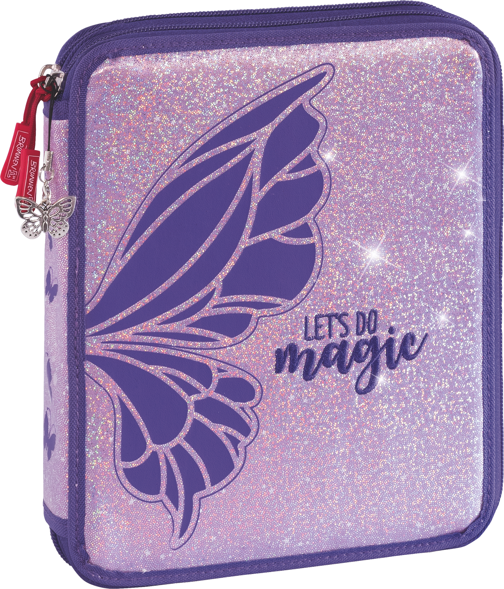 Federmäppchen XXL Magic Butterfly | 2 Reißverschlüsse, rosarot/lila