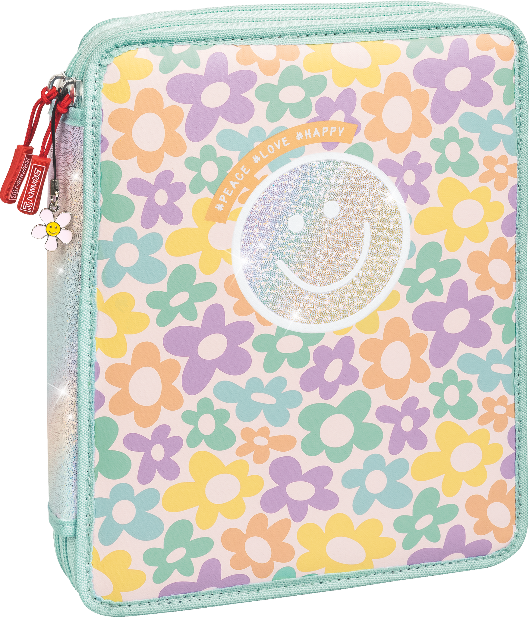 Federmäppchen XXL Happy Hippie | 2 Reißverschlüsse, mehrfarbig, pastell