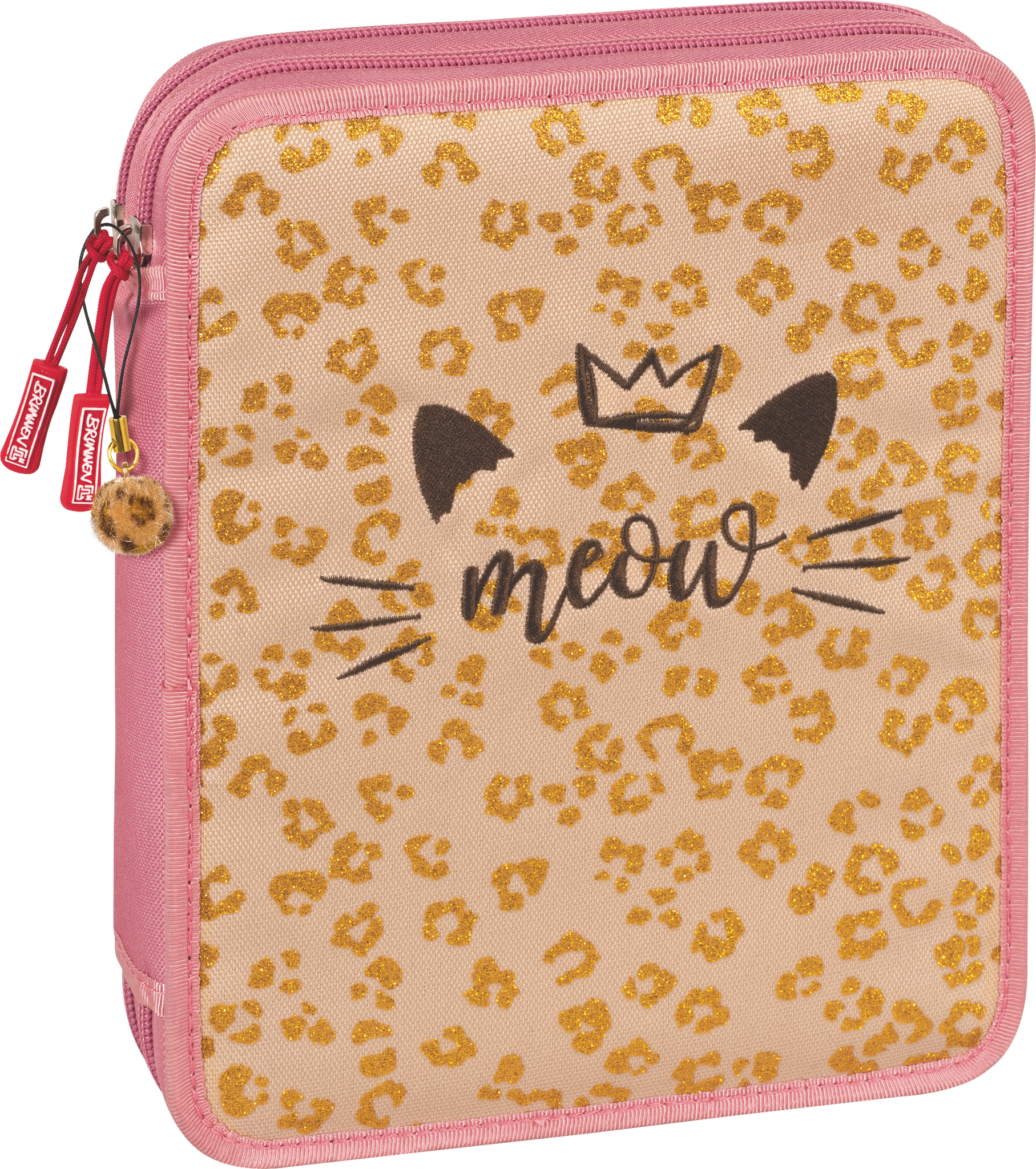 Federmäppchen XXL Sweet Wild Cat | 2 Reißverschlüsse, rosa