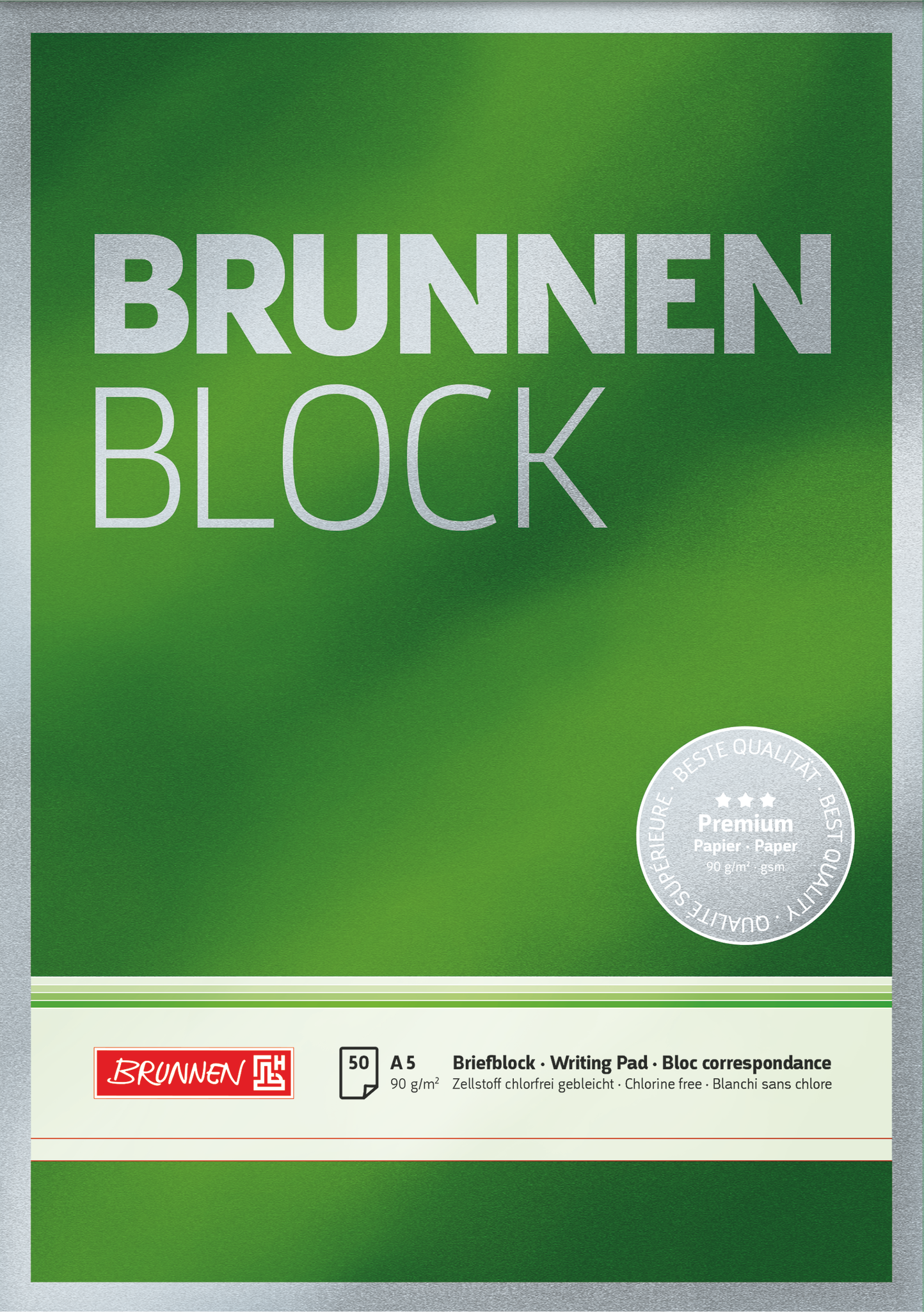 Briefblock Premium „BRUNNEN Block“ | A5, Lineatur 6, 50 Blatt, grün