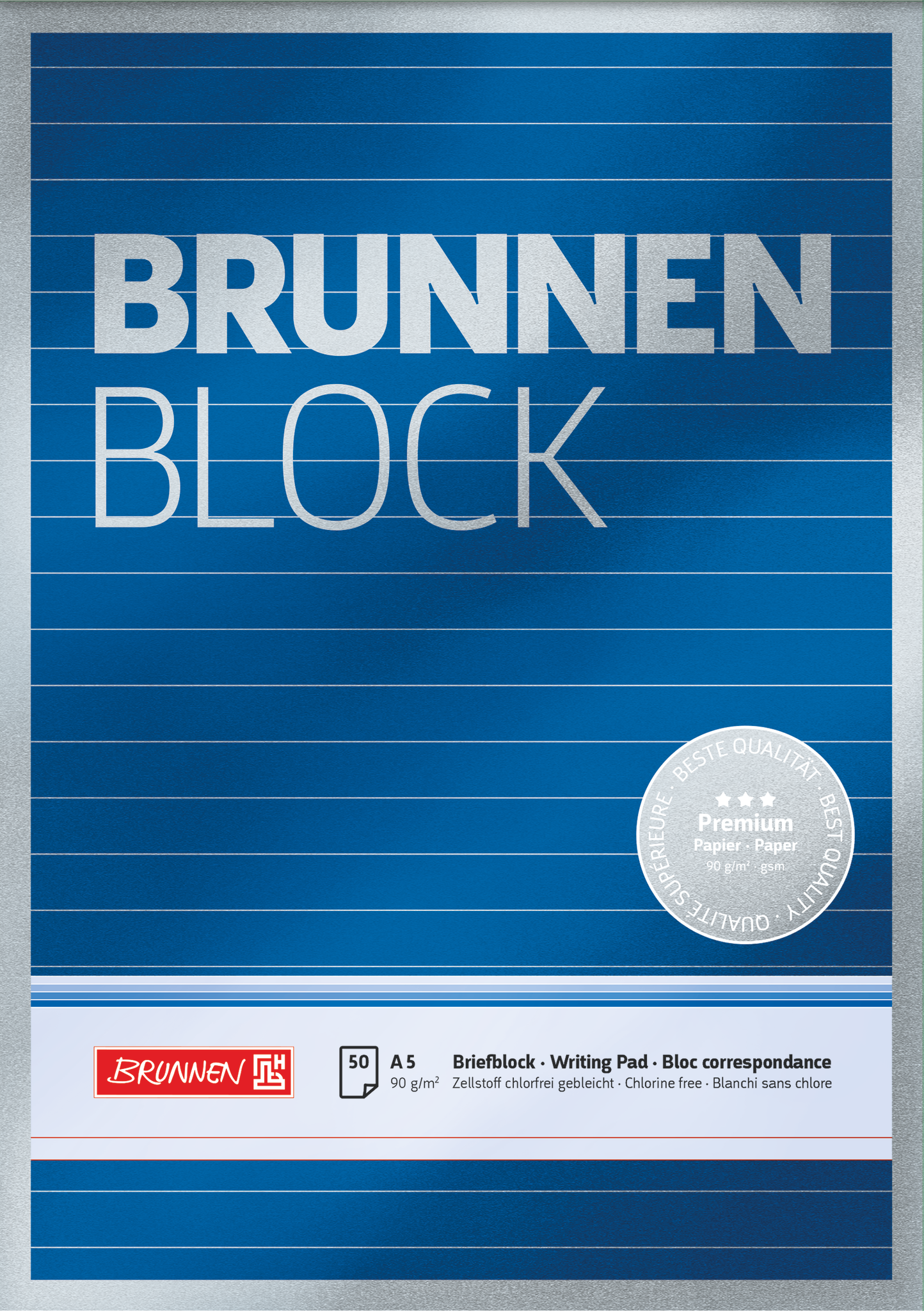 Briefblock Premium „BRUNNEN Block“ | A5, liniert, 50 Blatt, blau