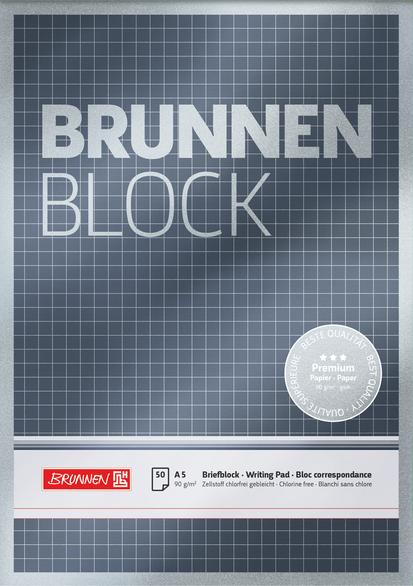 Briefblock Premium „BRUNNEN Block“ | A5, Lineatur 5, 50 Blatt, silber