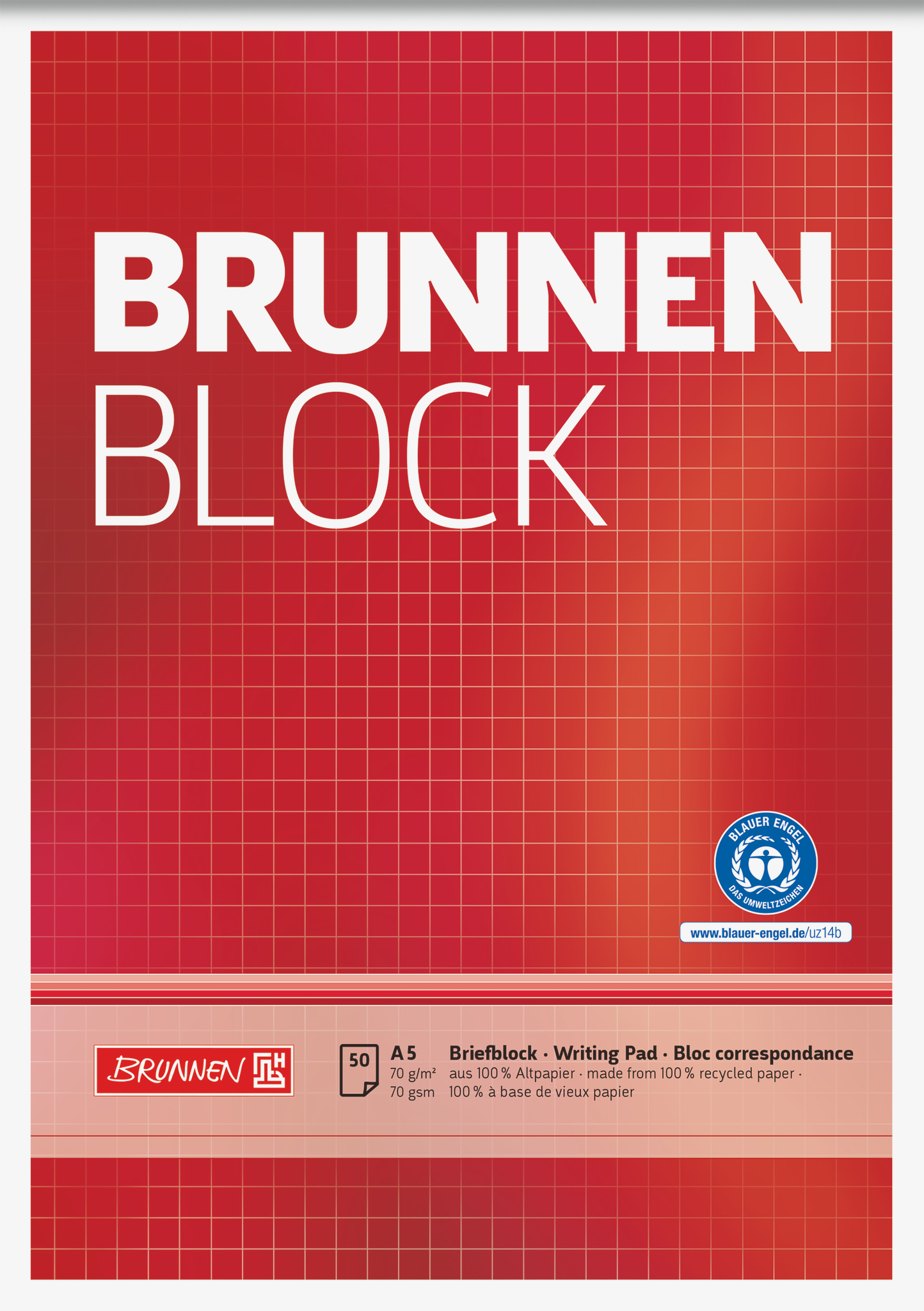 Briefblock „BRUNNEN Block“ Recycling | A5, Lineatur 5, 50 Blatt, rot