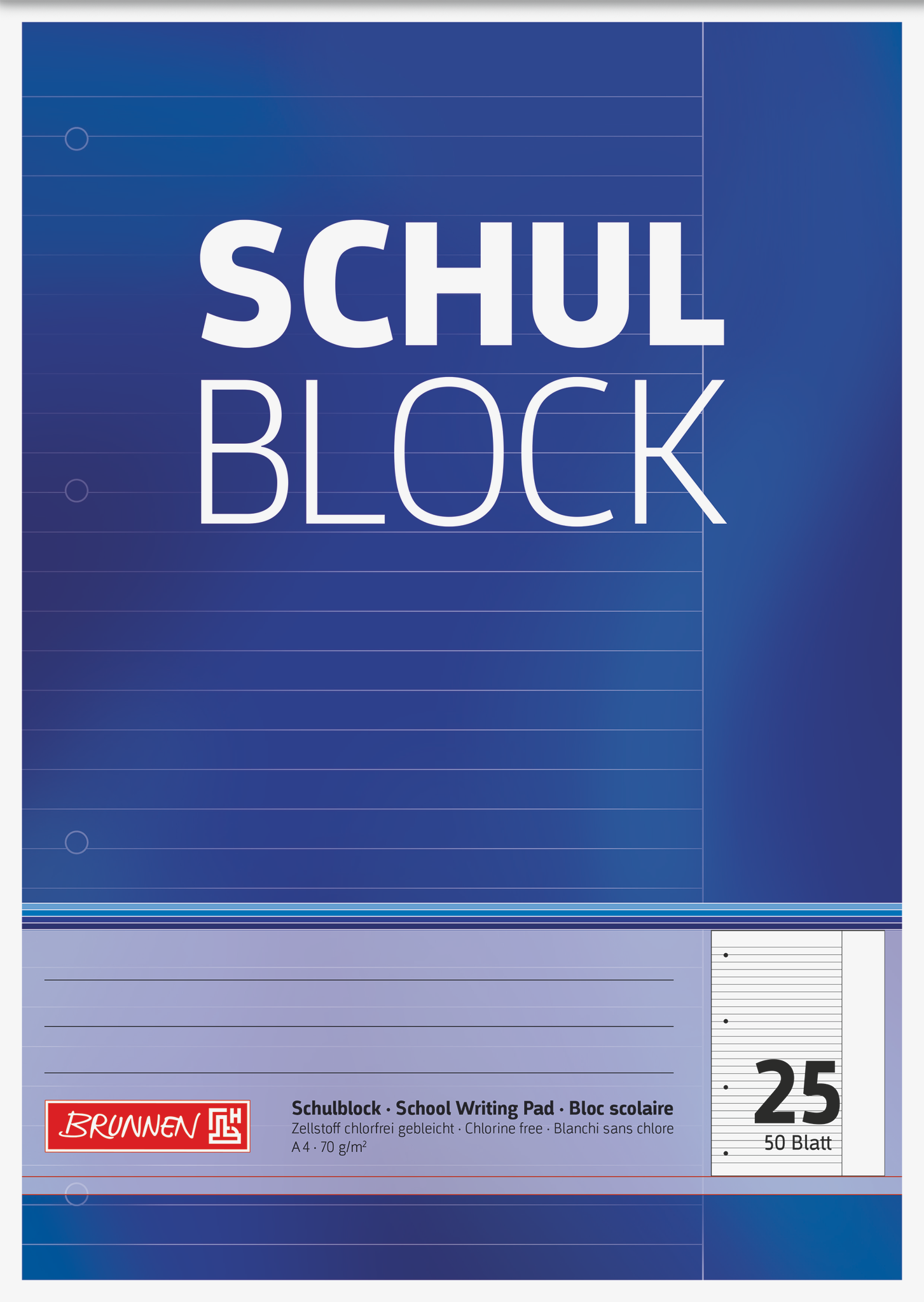 10 x Brunnen Schulblock A4 liniert Lineatur 25 4-fach gelocht 50 Blatt