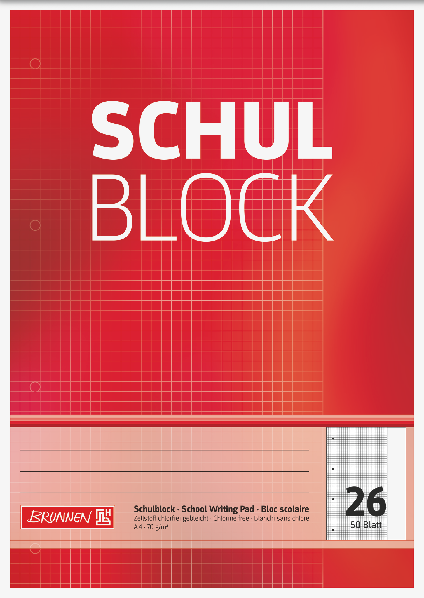 10 x Brunnen Schulblock A4 kariert Lineatur 26 4-fach gelocht 50 Blatt