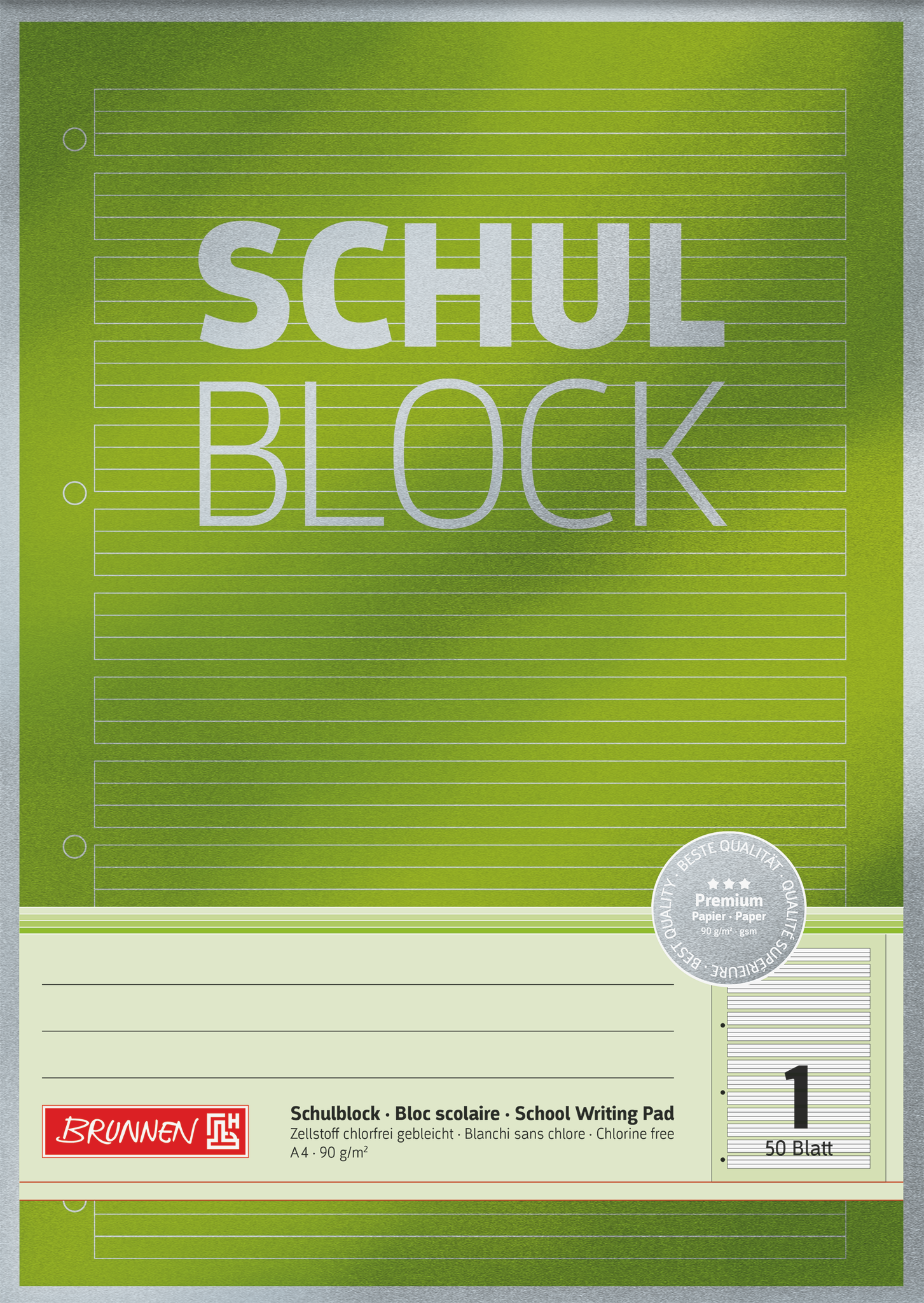 10 x Brunnen Schulblock Premium A4 90g/qm 50 Blatt Lineatur 1