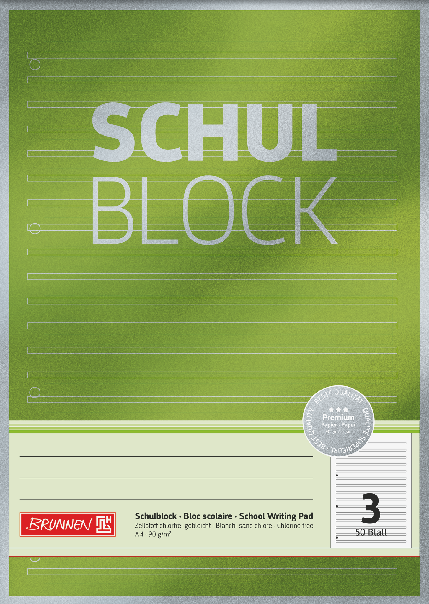 10 x Brunnen Schulblock Premium A4 90g/qm 50 Blatt Lineatur 3