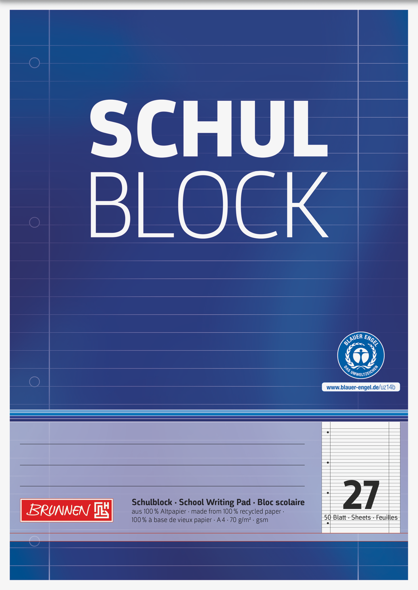 10 x Brunnen Schulblock A4 70g/qm 50 Blatt RC Lineatur 27 gelocht