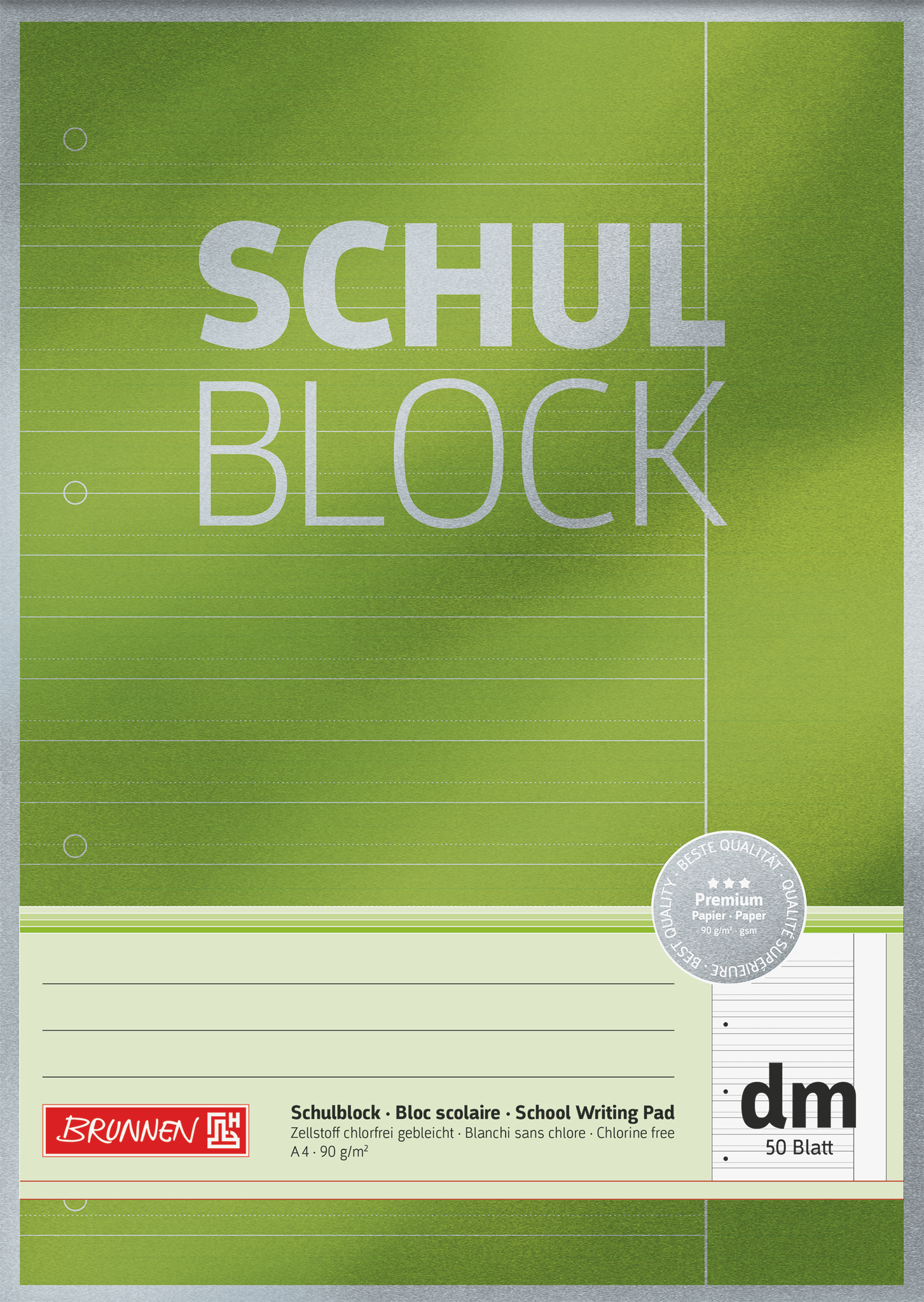10 x Brunnen Schulblock Premium A4 90g/qm 50 Blatt Lineatur dm