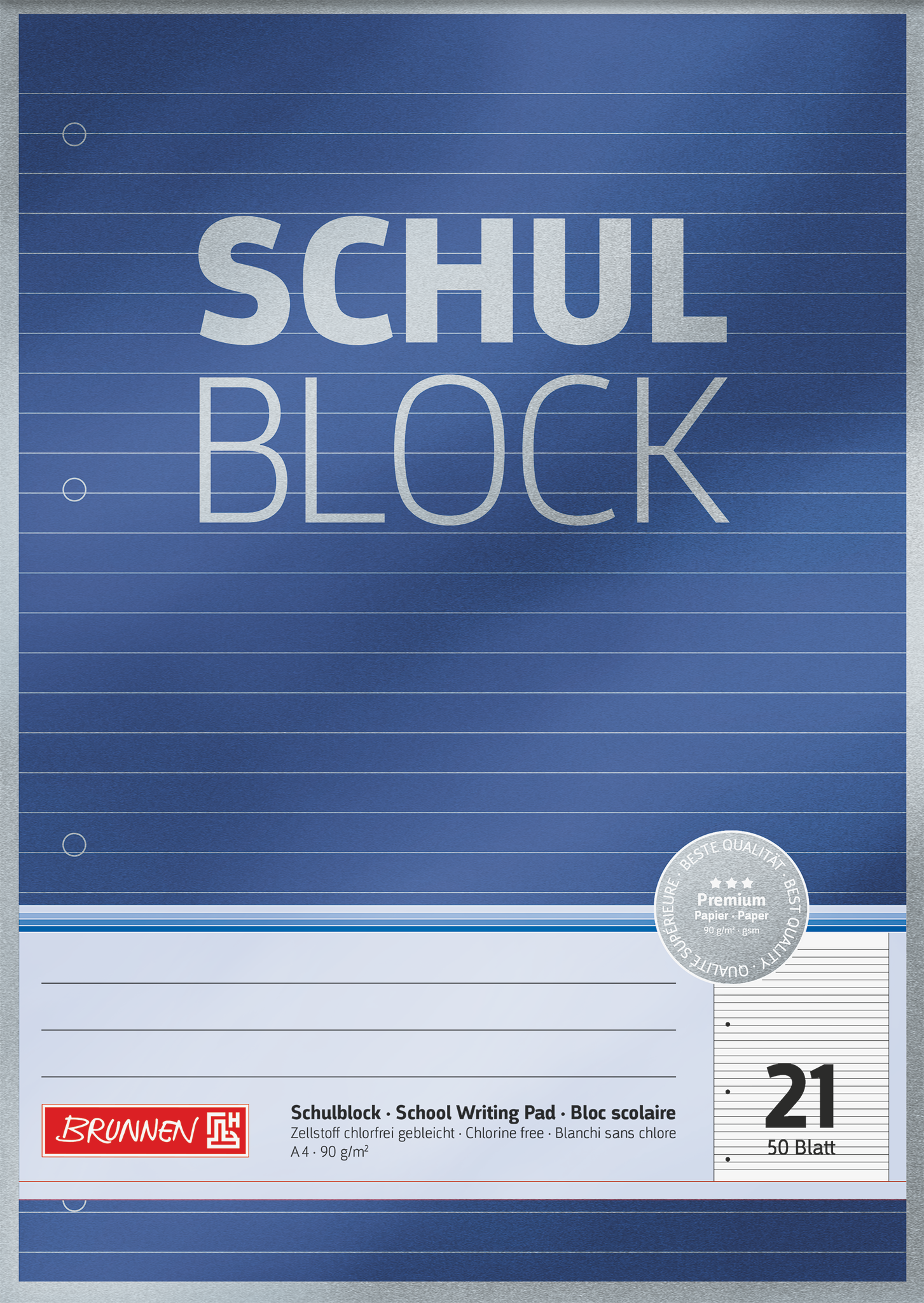 Schulblock Premium | A4, Lineatur 21, 50 Blatt, blau