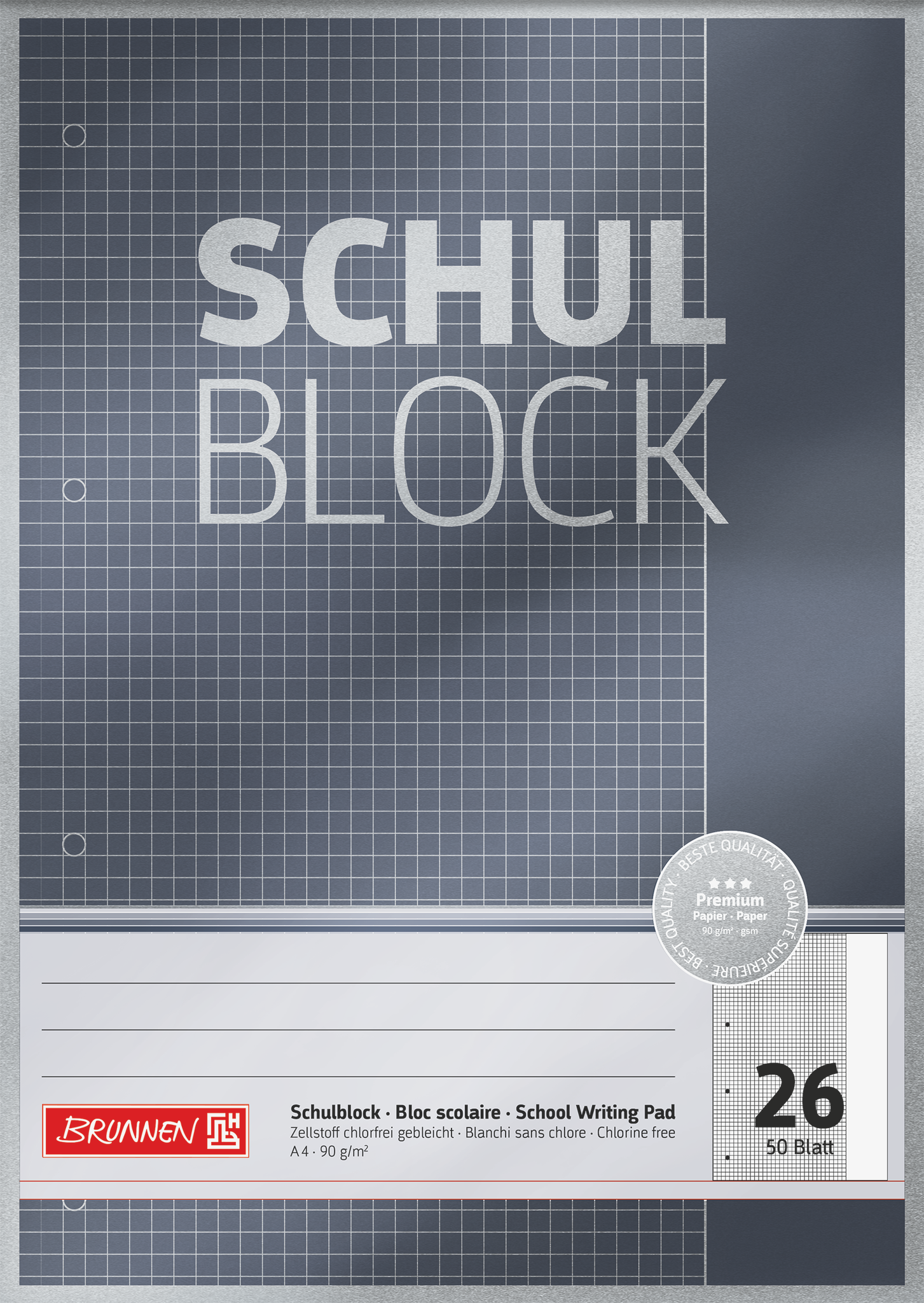 10 x Brunnen Schulblock Premium A4 90g/qm 50 Blatt Lineatur 26