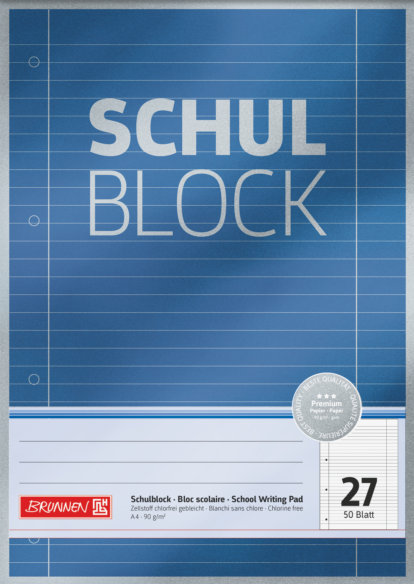 10 x Brunnen Schulblock Premium A4 90g/qm 50 Blatt Lineatur 27