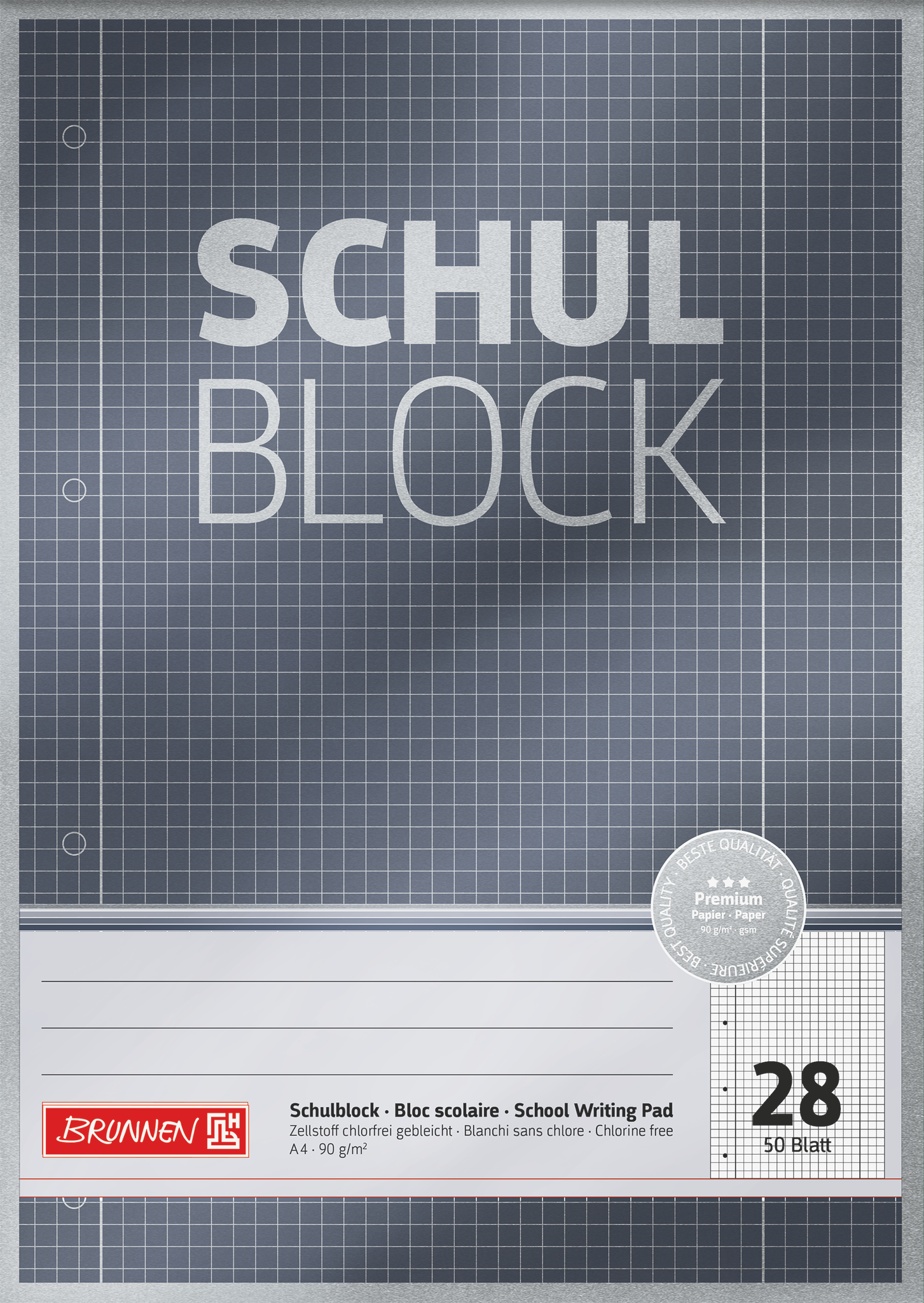 10 x Brunnen Schulblock Premium A4 90g/qm 50 Blatt Lineatur 28