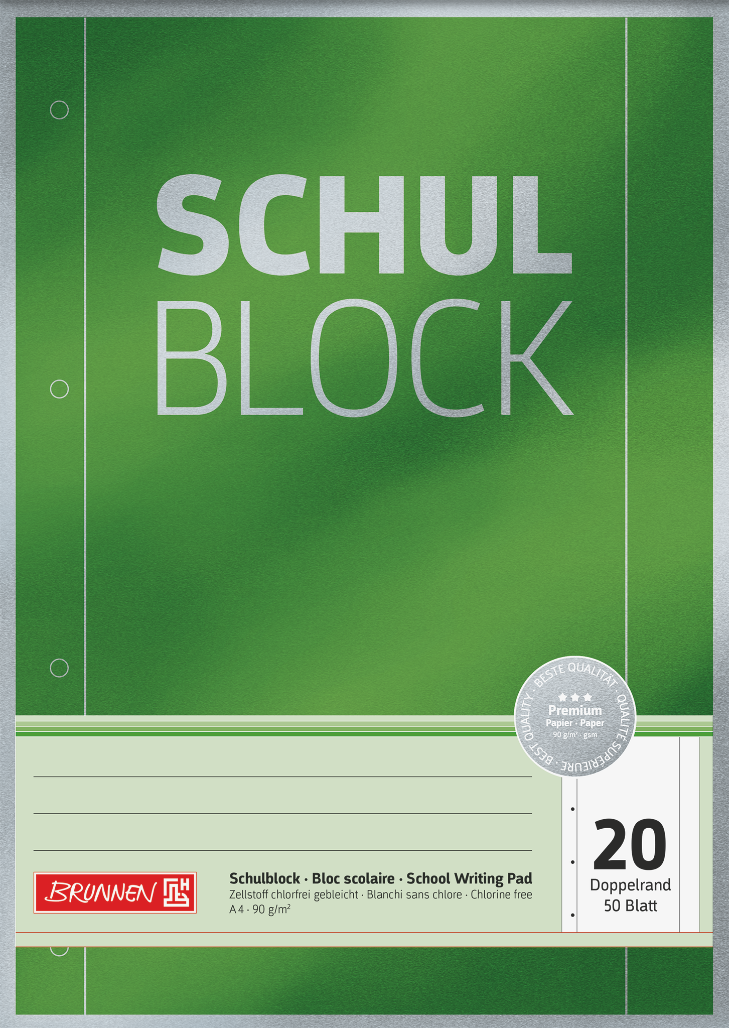 10 x Brunnen Schulblock Premium A4 90g/qm 50 Blatt blanko