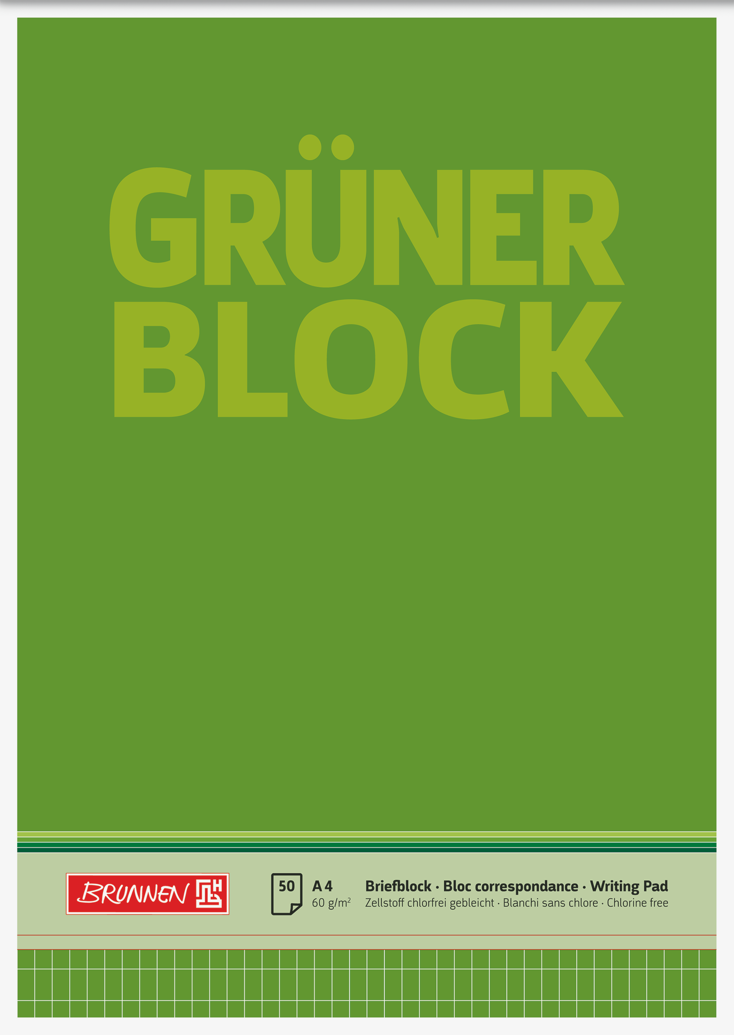 10 x Brunnen Briefblock Der grüne Block A4 60g/qm rautiert 50 Blatt