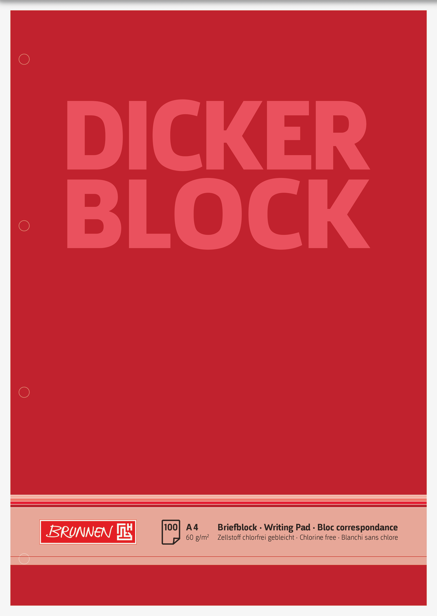 5 x Brunnen Briefblock Der dicke Block A4 60g/qm blanko 4-fach gelocht