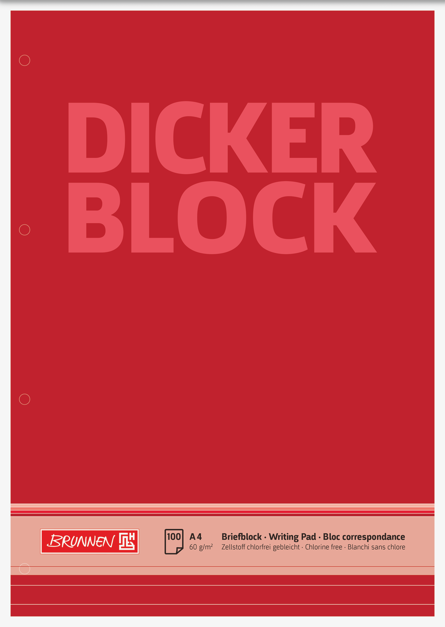 5 x Brunnen Briefblock Der dicke Block A4 60g/qm liniert 4-fach geloch