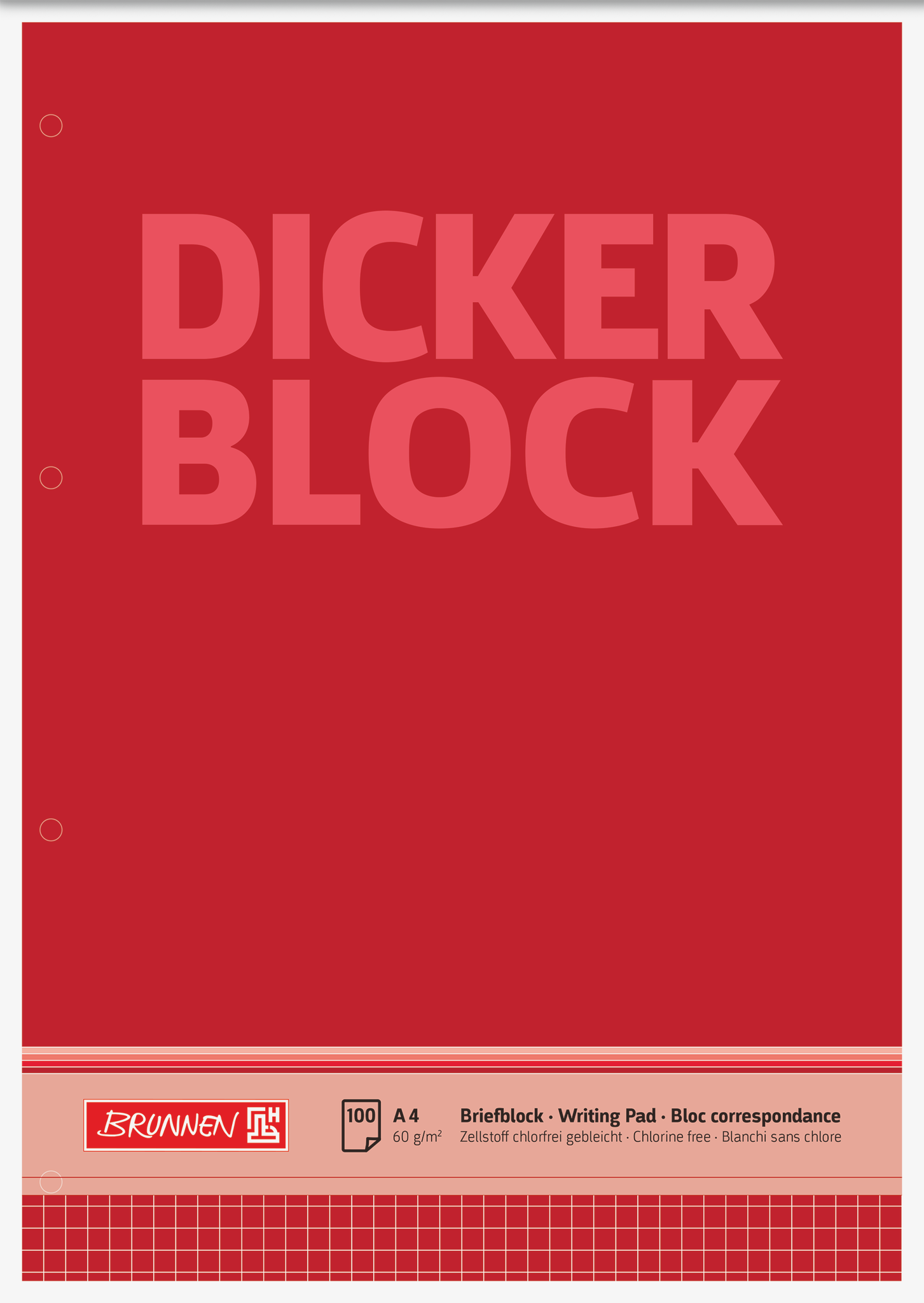 5 x Brunnen Briefblock Der dicke Block A4 60g/qm kariert 4-fach geloch