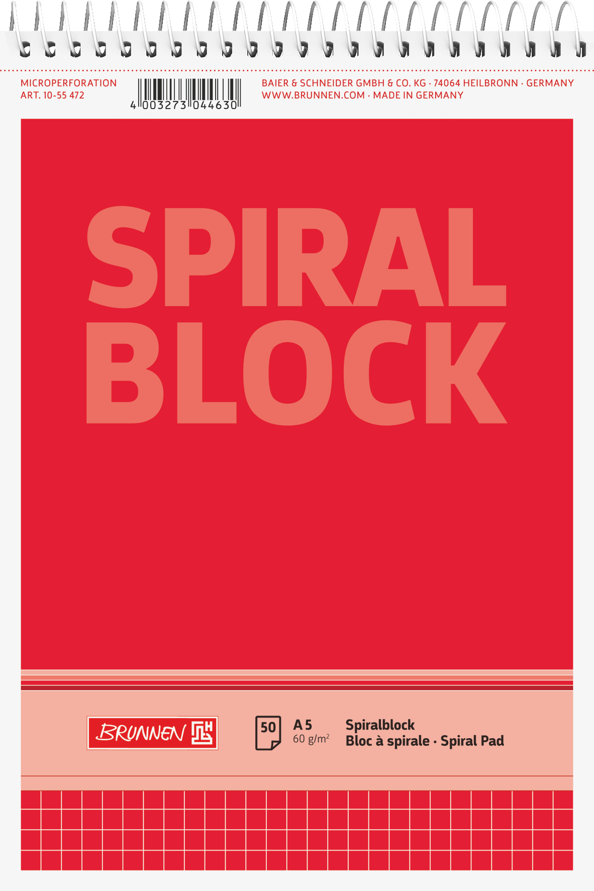 10 x Brunnen Spiralnotizblock A5 kariert 50 Blatt