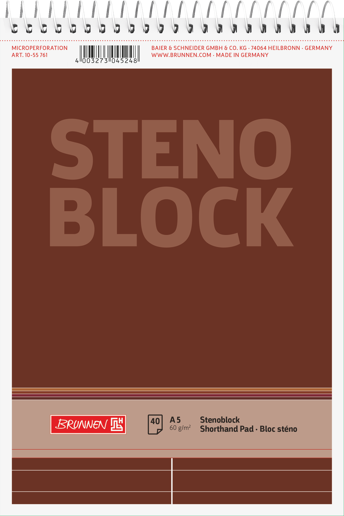 10 x Brunnen Stenoblock A5 40Bl SpiraleMittelline