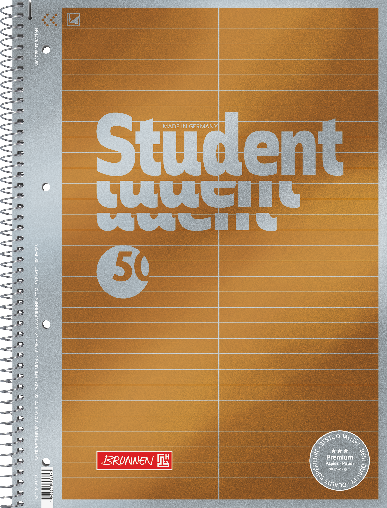 BRUNNEN Collegeblock Student Premium für Vokabeln Lineatur 53 liniert DIN A4 ohne Rand, 1 Block