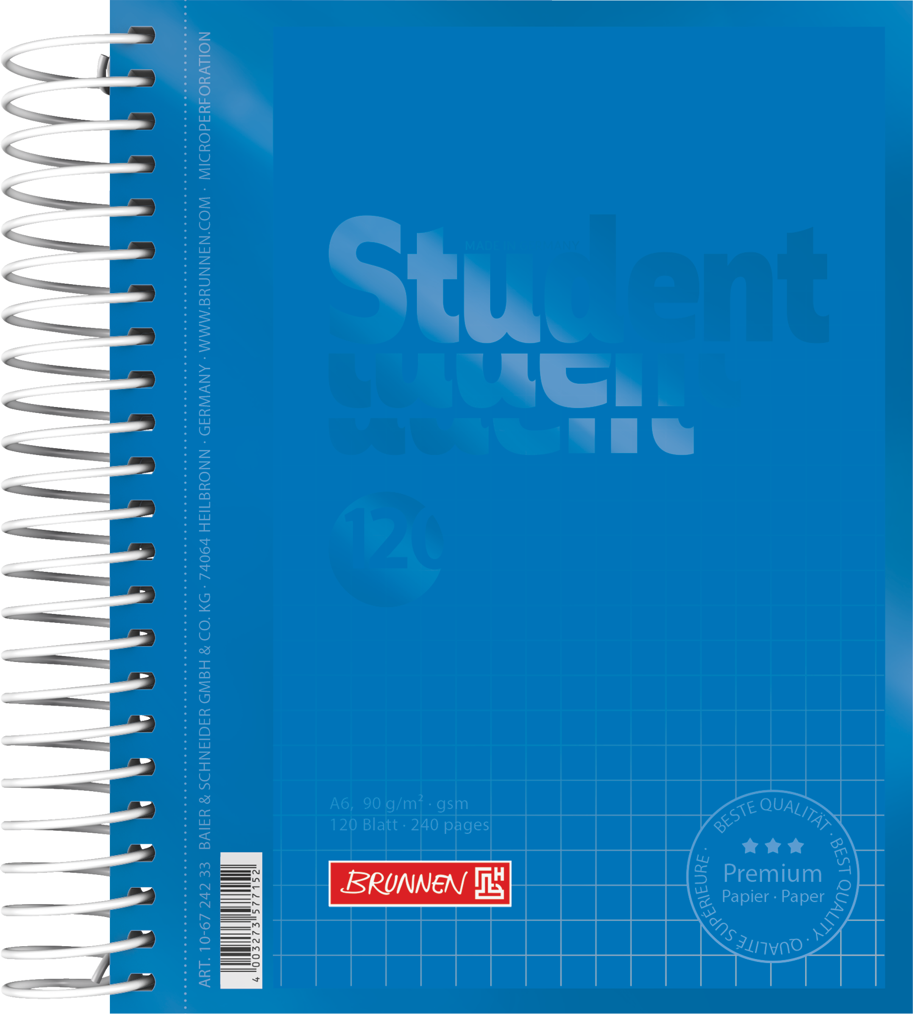 Collegeblock Premium Student Colour Code | A6, kariert, 120 Blatt, azur