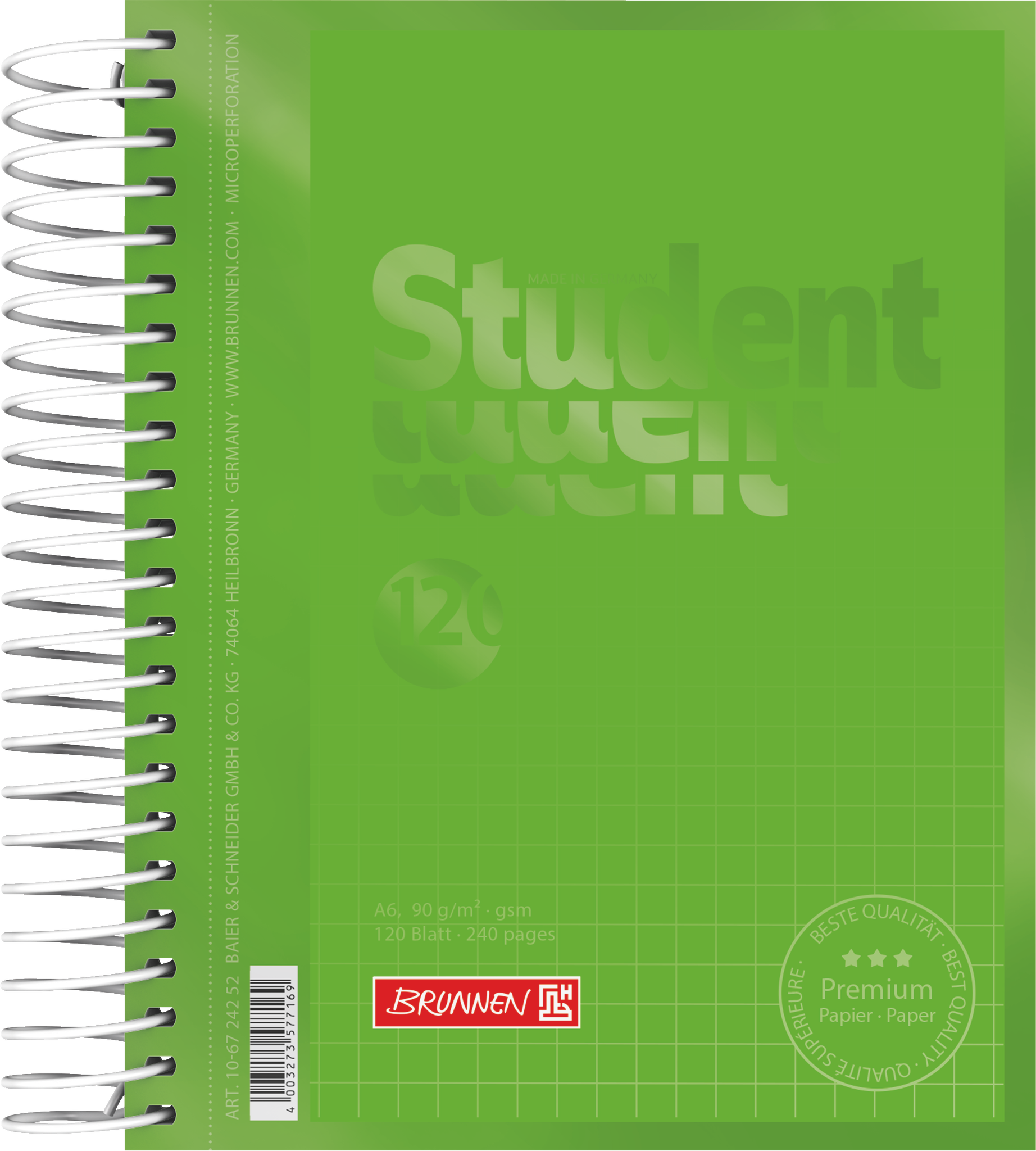 Collegeblock Premium Student Colour Code | A6, kariert, 120 Blatt, kiwi
