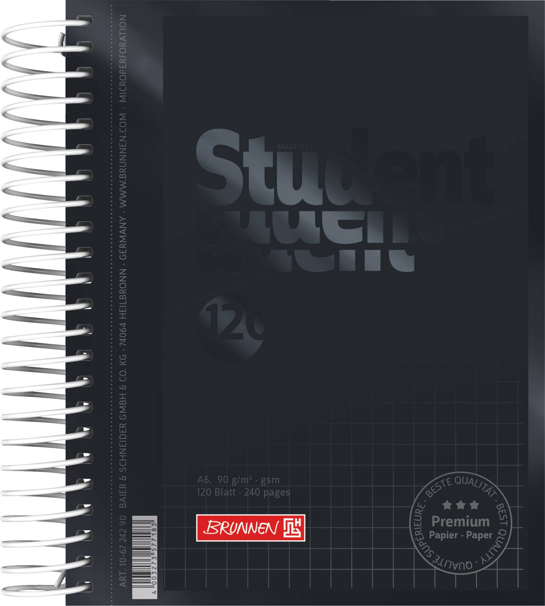 Collegeblock Premium Student Colour Code | A6, kariert, 120 Blatt, onyx