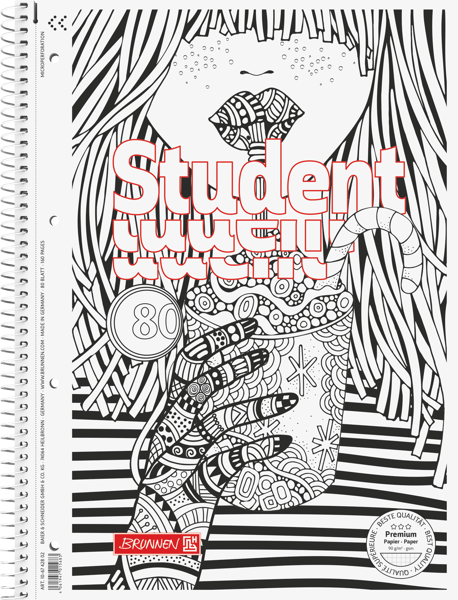 BRUNNEN Collegeblock Premium Student „Cocktail“ ZENart | A4, Lineatur 28, 80 Blatt, weiß