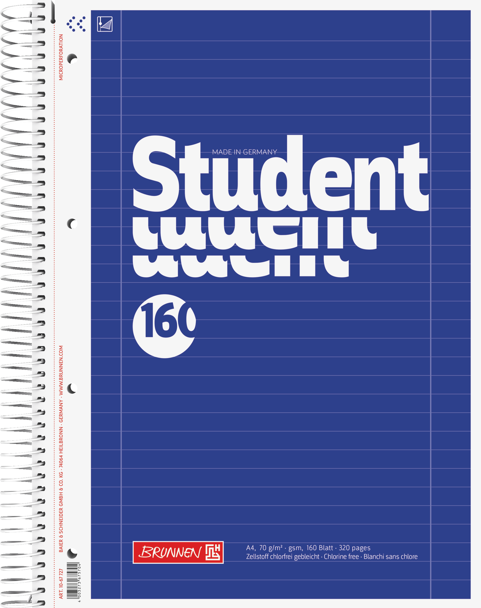 5 x Brunnen Collegeblock Student A4 70g/qm 160 Blatt Lineatur 27