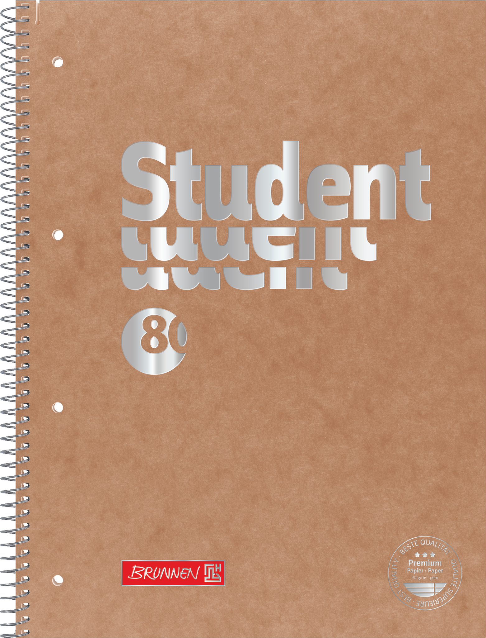 Collegeblock Premium Student FACT!plus | A4, Lineatur 27, 80 Blatt, braun/silber